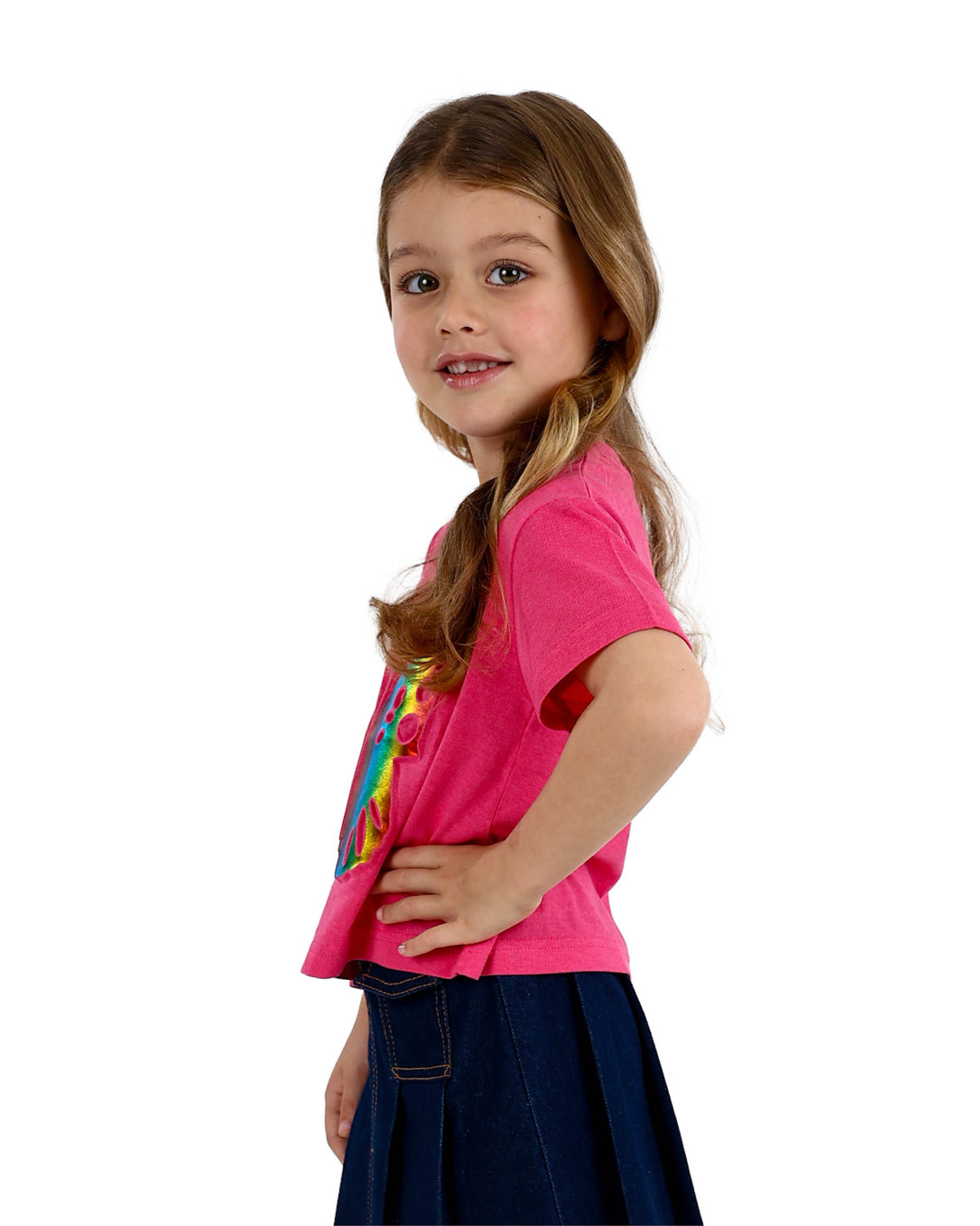 Short Sleeve Rainbow Foil Embossed Butterfly T-Shirt