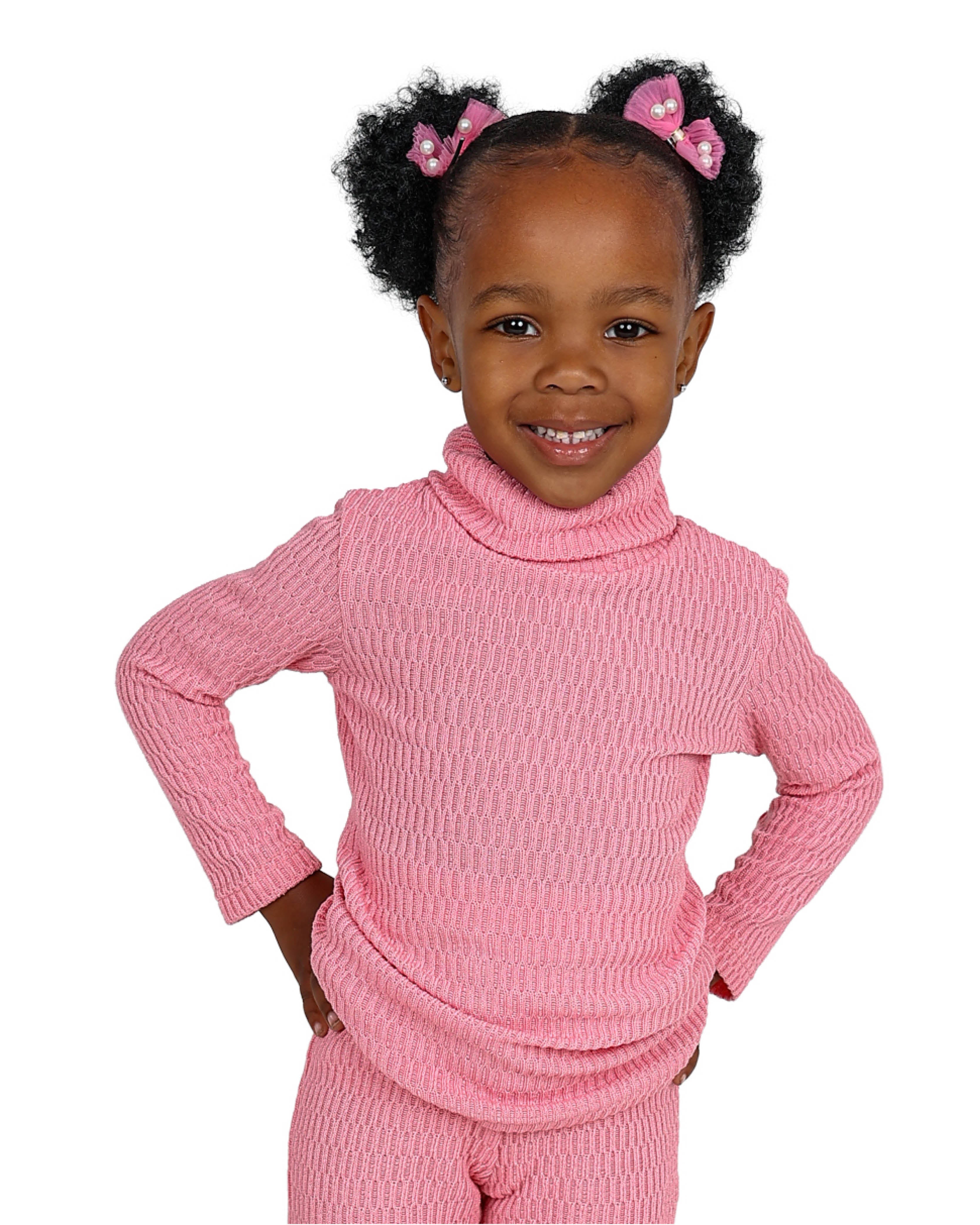 Long Sleeve Jacquard Pink Polo Neck Top