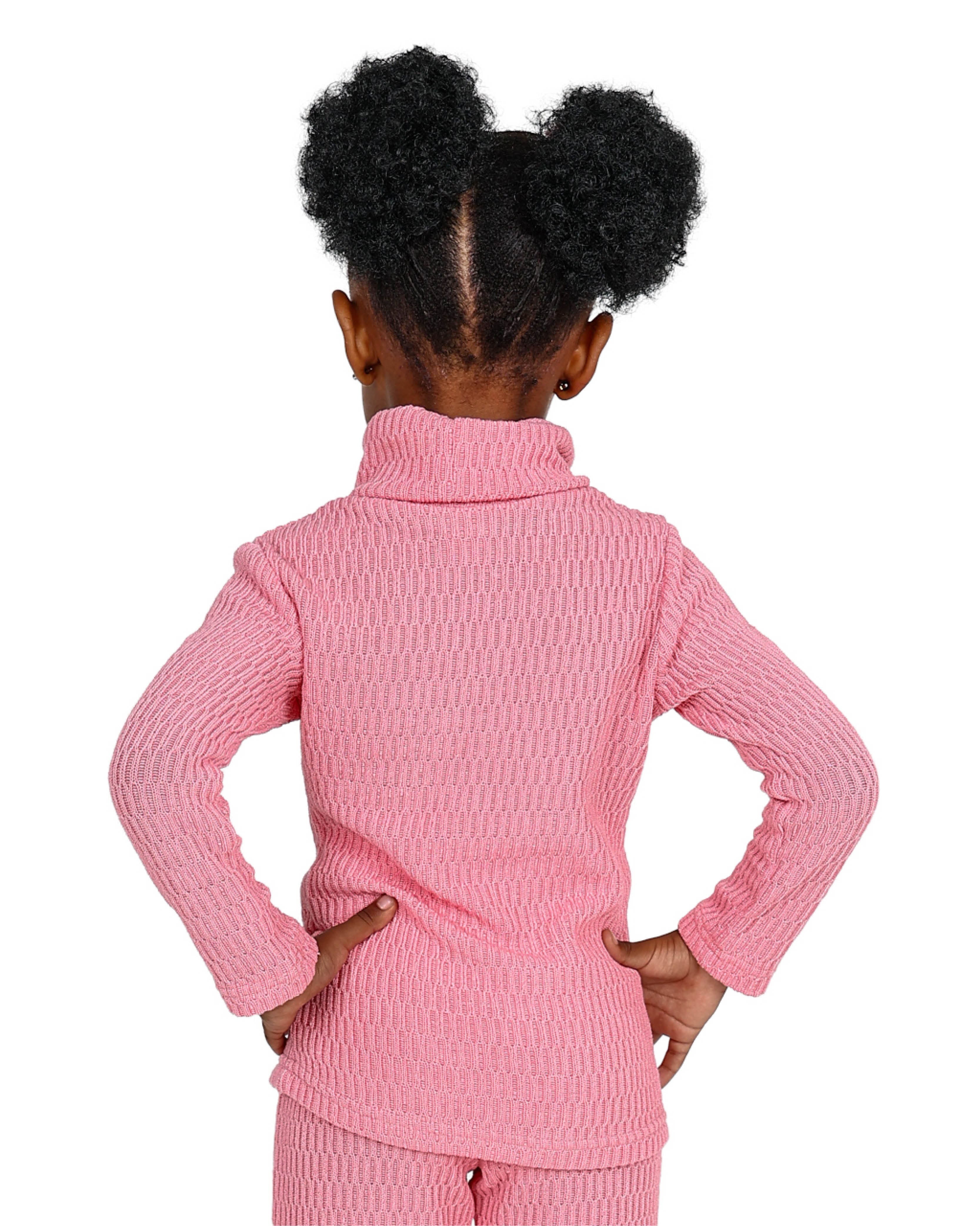 Long Sleeve Jacquard Pink Polo Neck Top