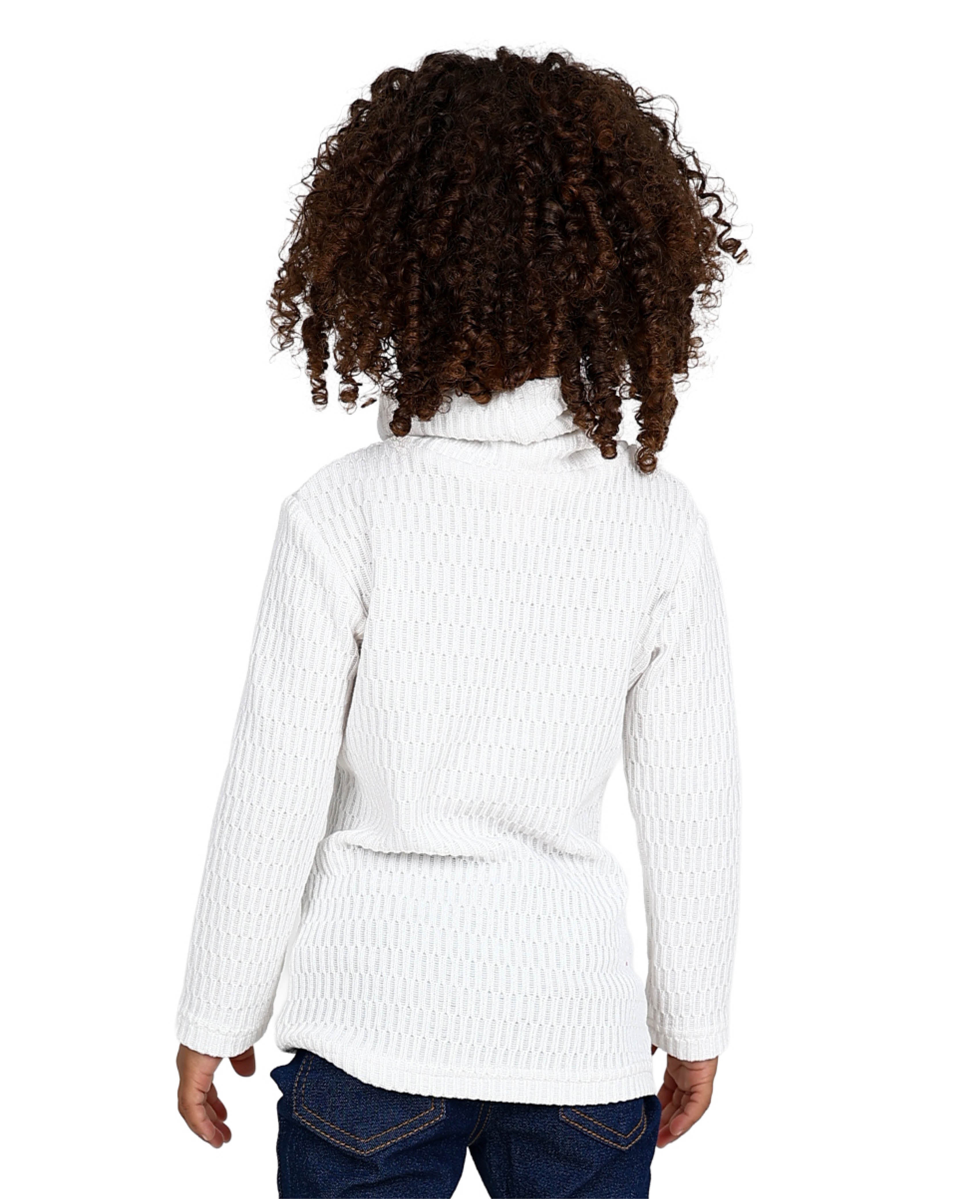 Long Sleeve Jacquard White Polo Neck Top
