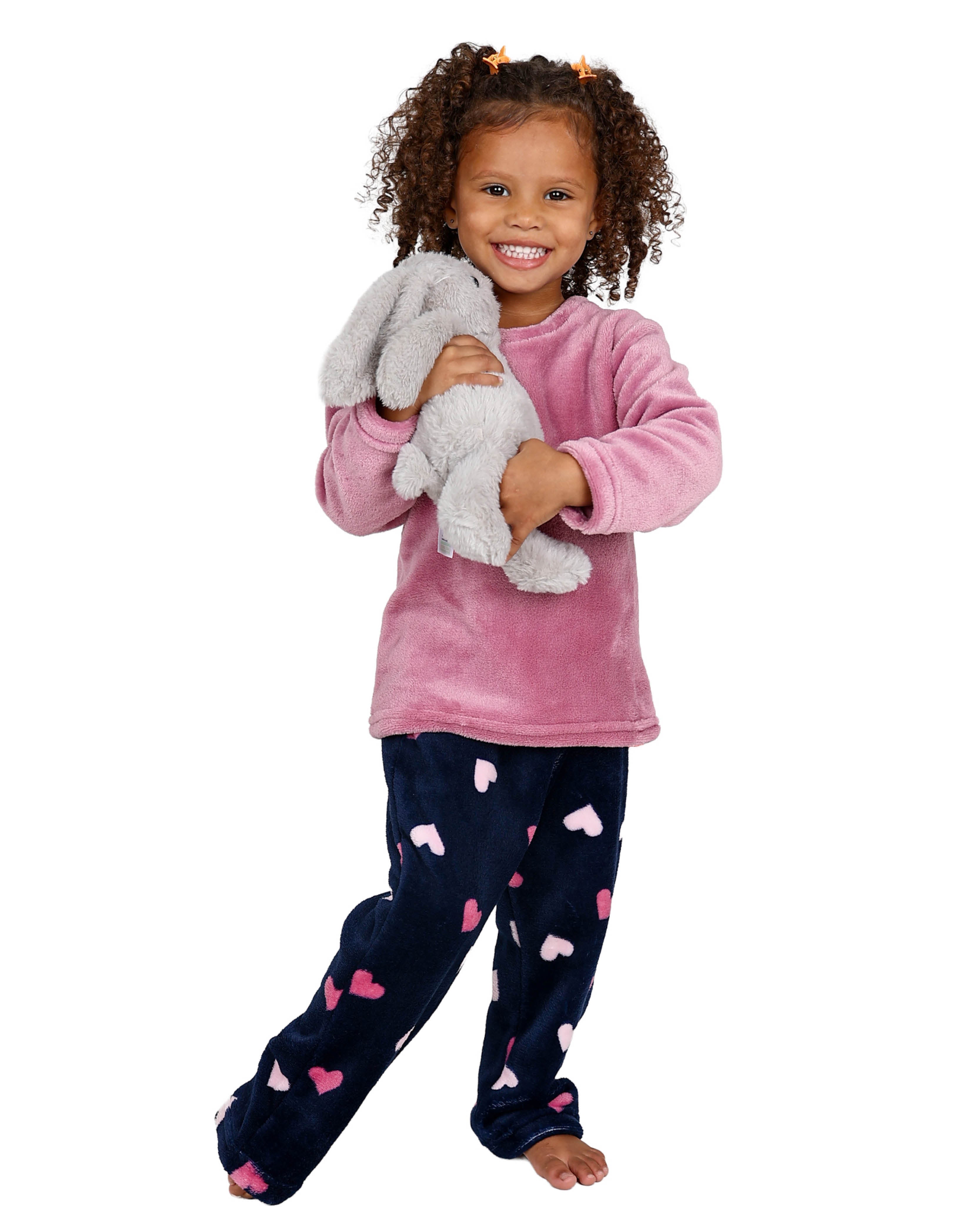 Navy & Pink Multi Heart Fleece Pyjama Set