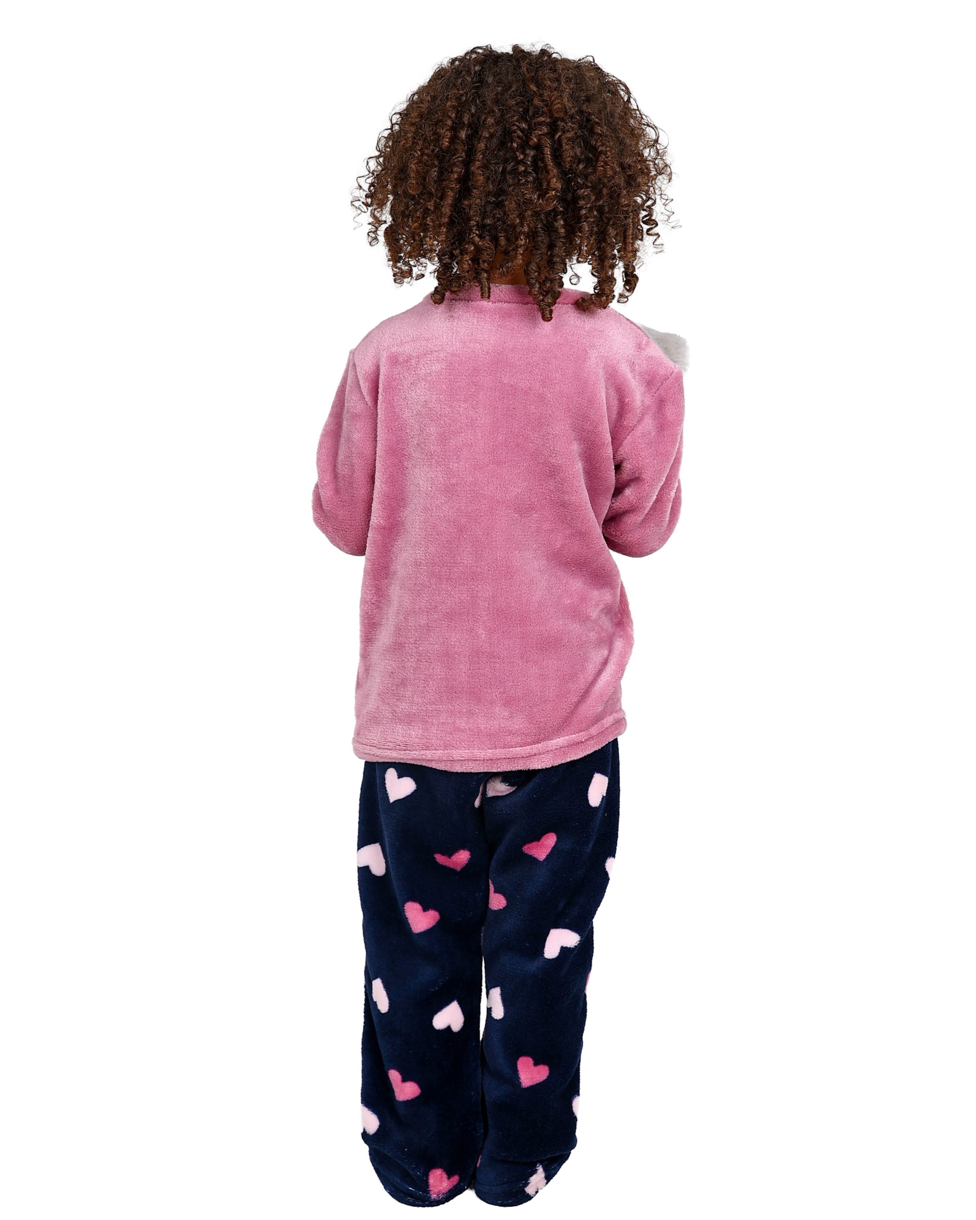 Navy & Pink Multi Heart Fleece Pyjama Set