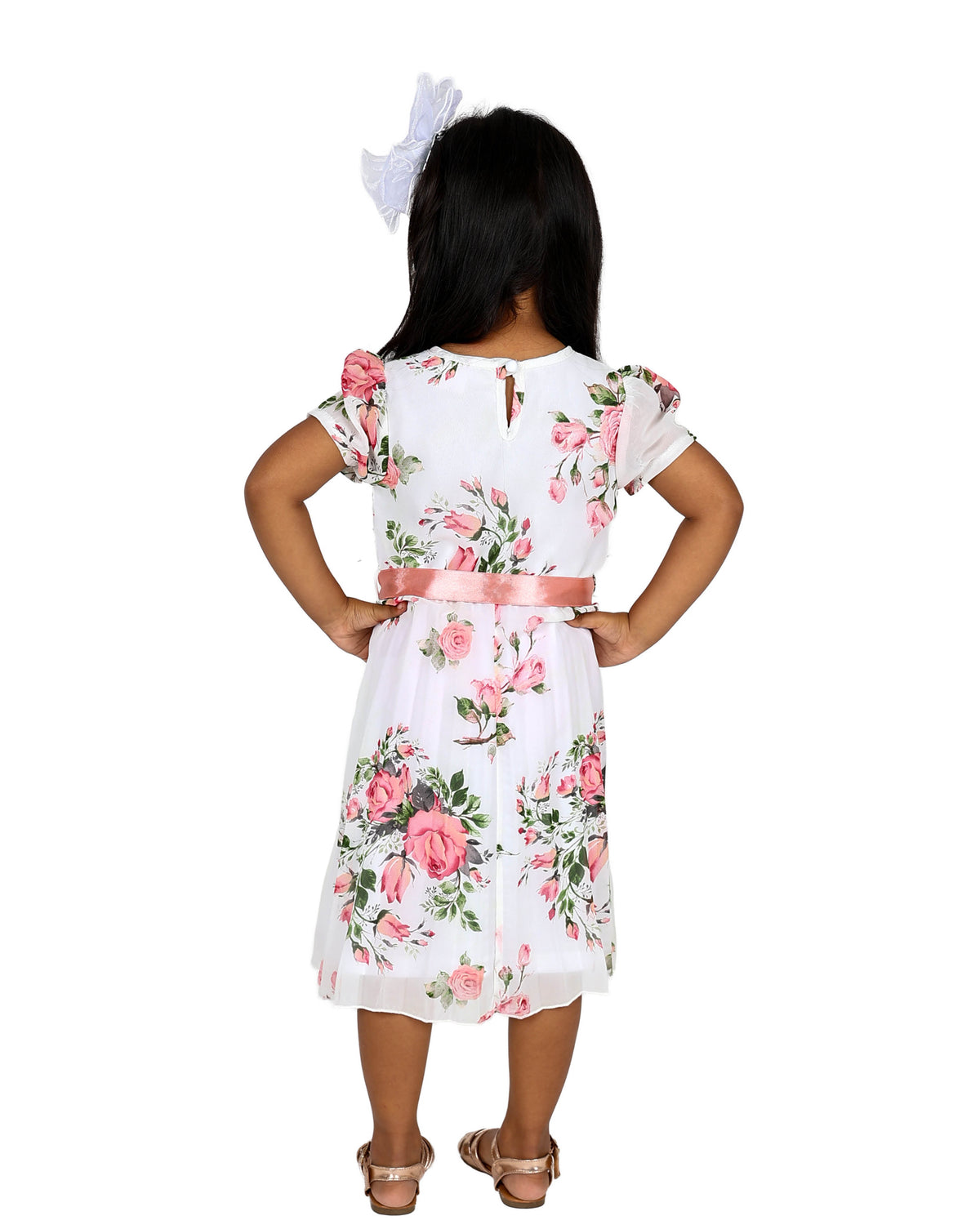 Short Sleeve Floral Print Pleated Part Dress