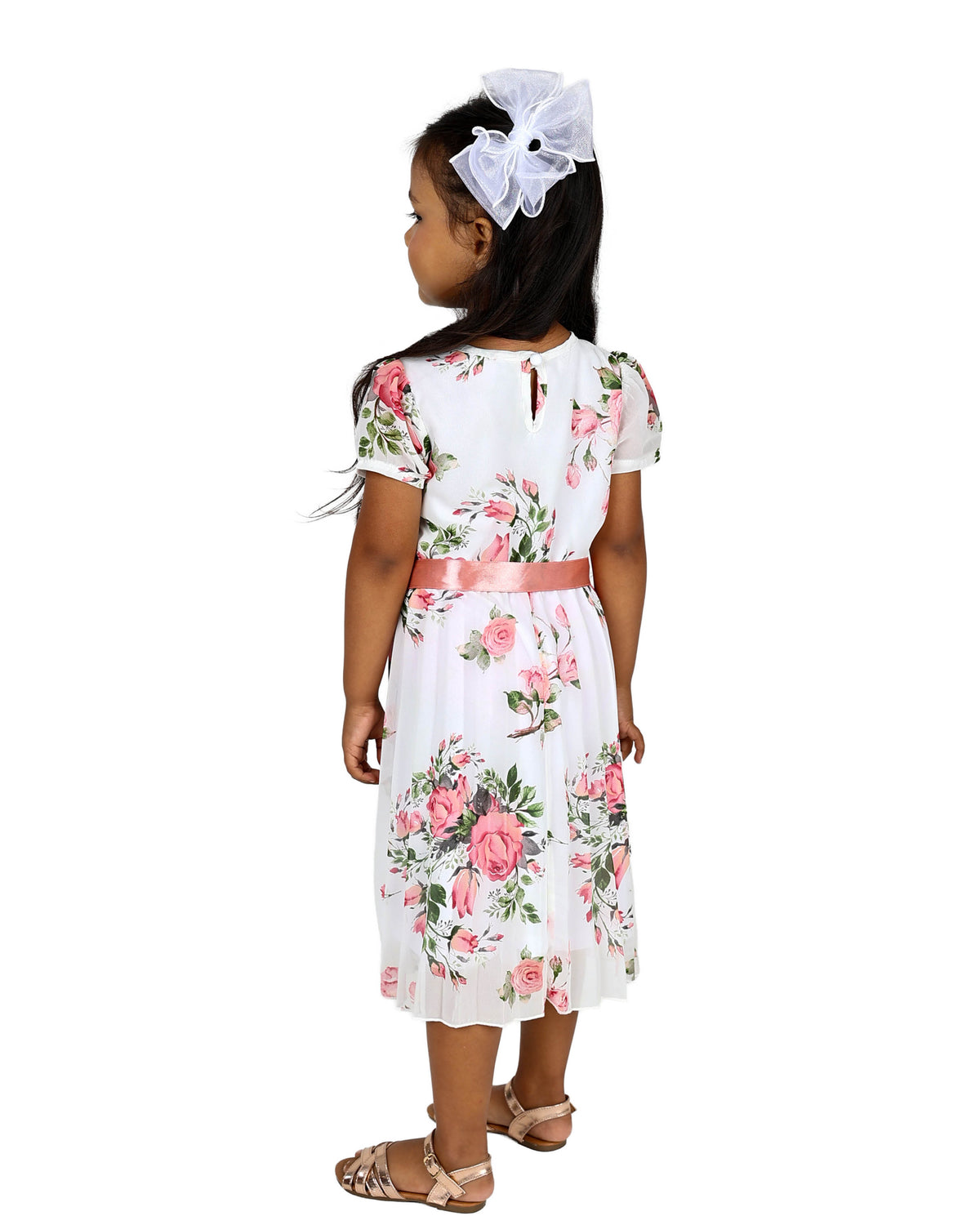 Short Sleeve Floral Print Pleated Part Dress