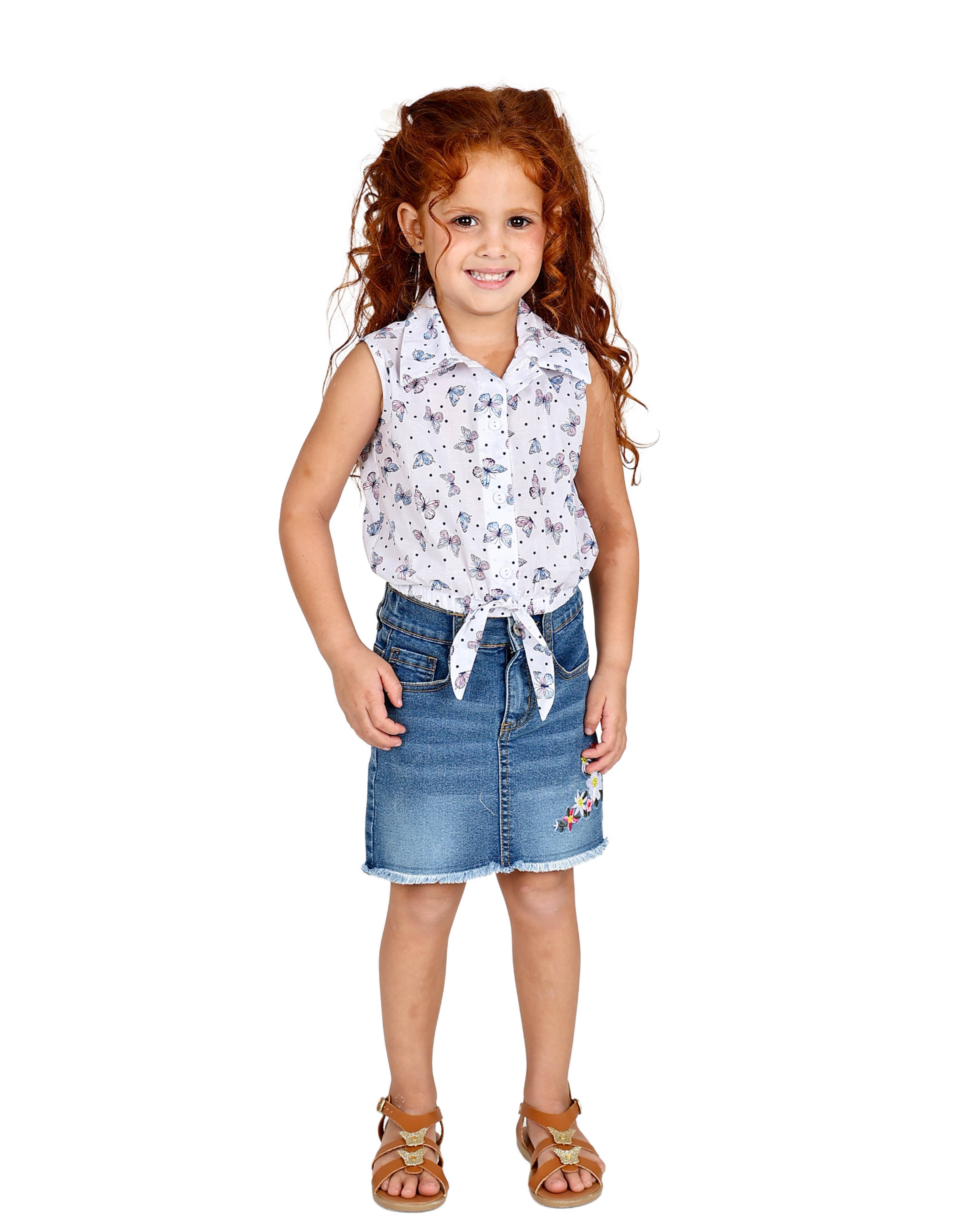 Medium Indigo Floral Embroidered Denim Skirt