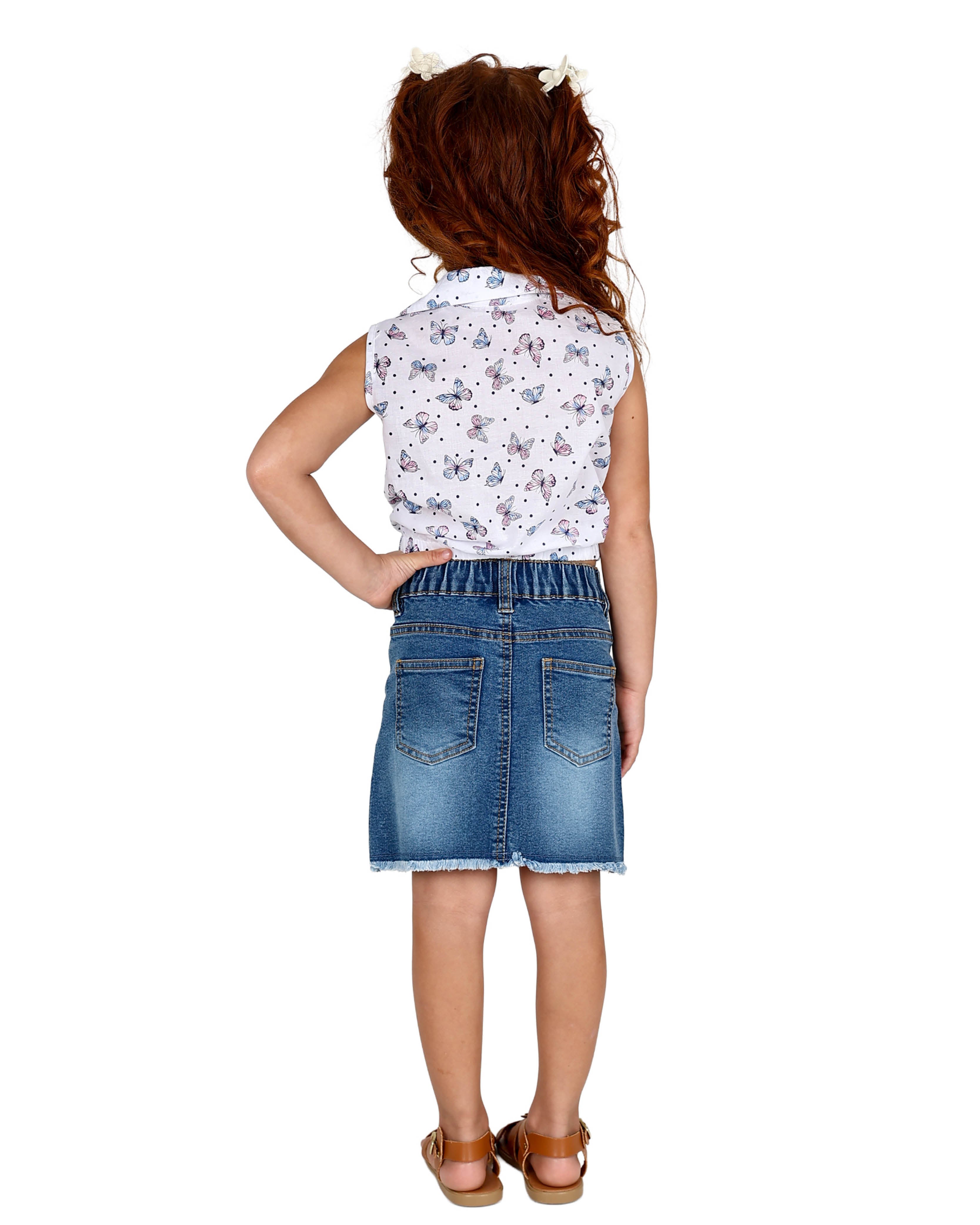Medium Indigo Floral Embroidered Denim Skirt