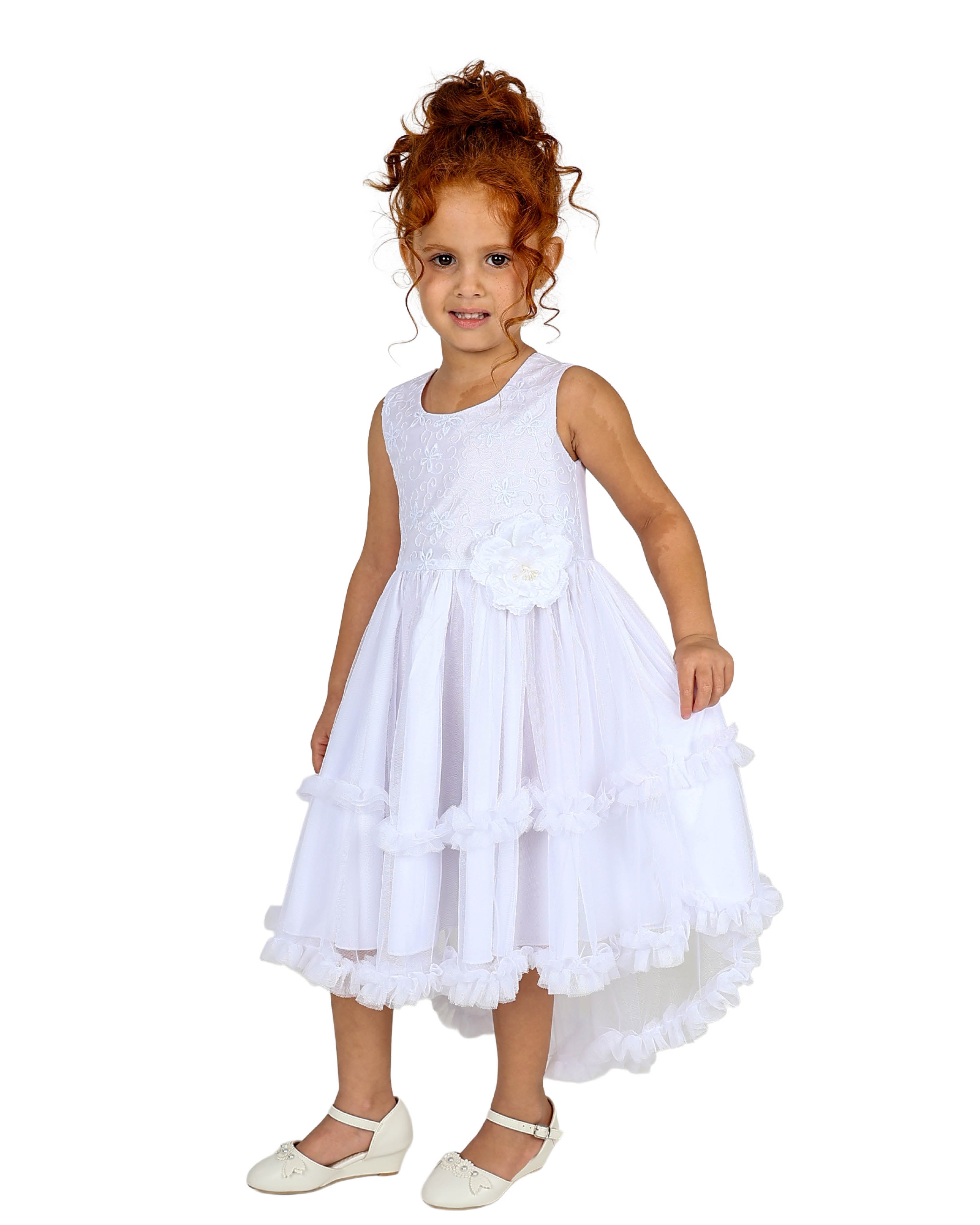 Sleeveless White High Low Party Dress