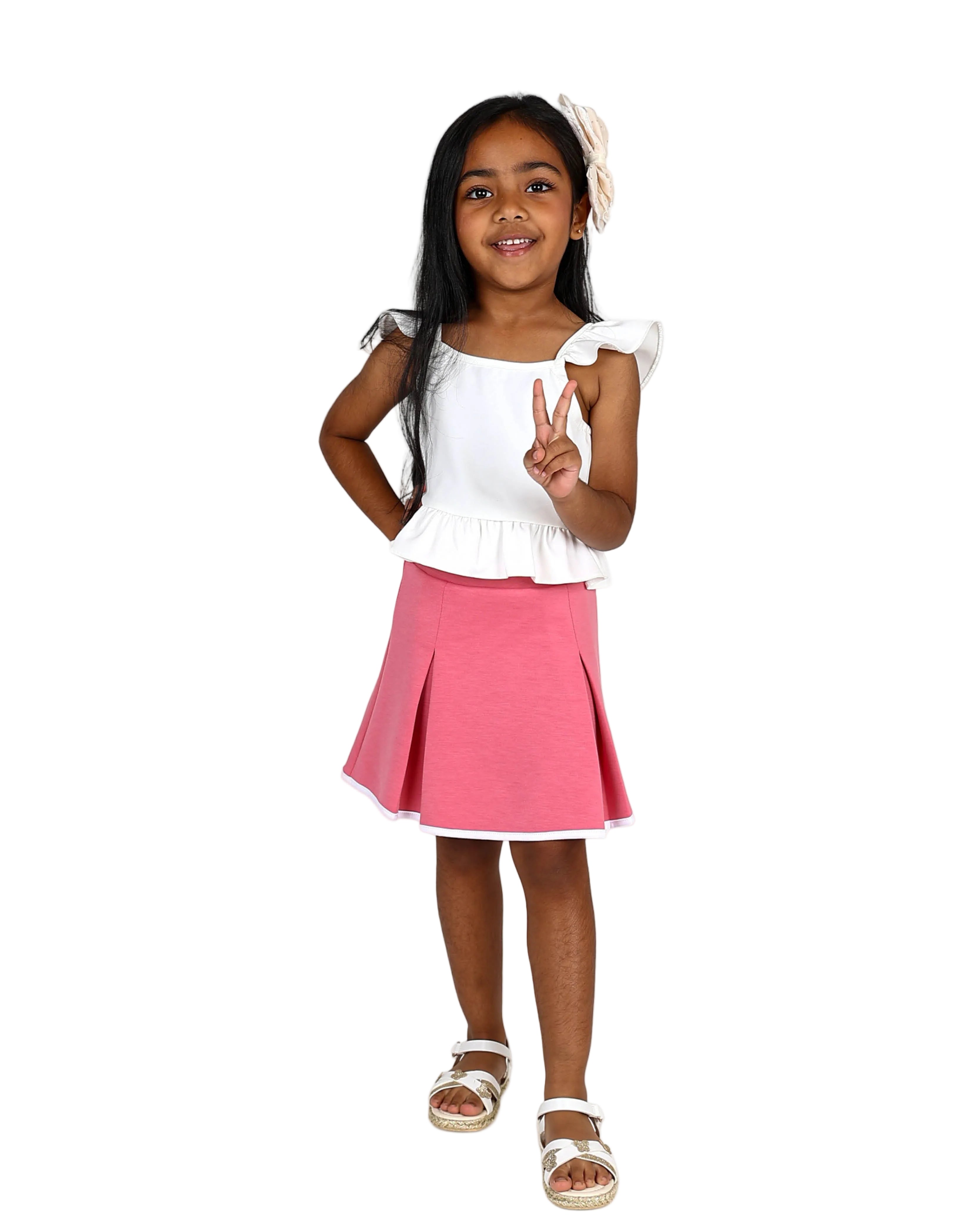 Pink Contrast Binding Detail Pleated Skirt