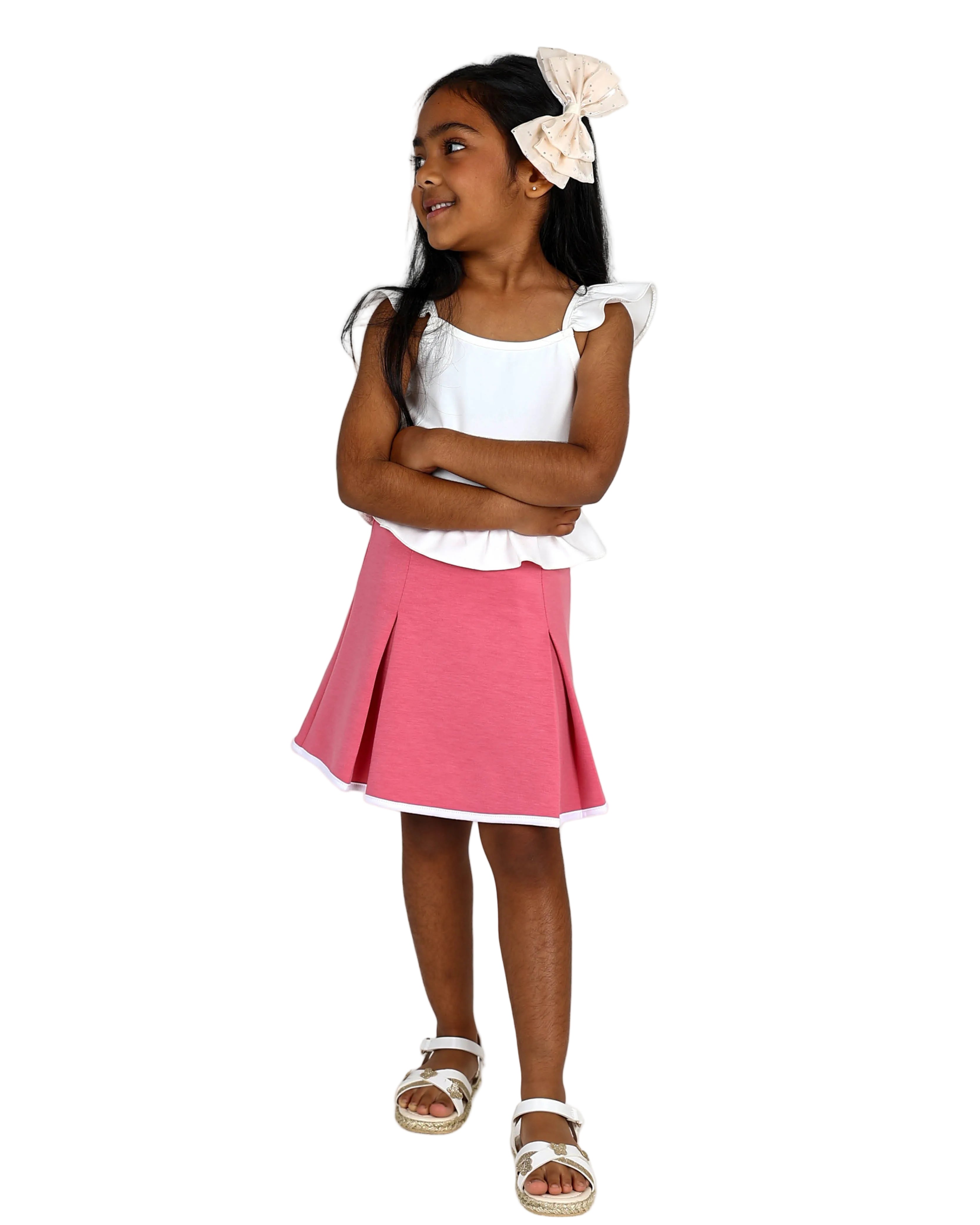 Pink Contrast Binding Detail Pleated Skirt
