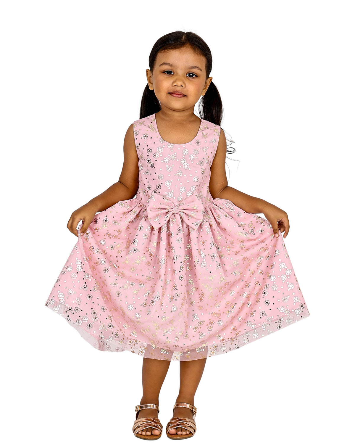 Sleeveless Daisy Foil Print Party Dress