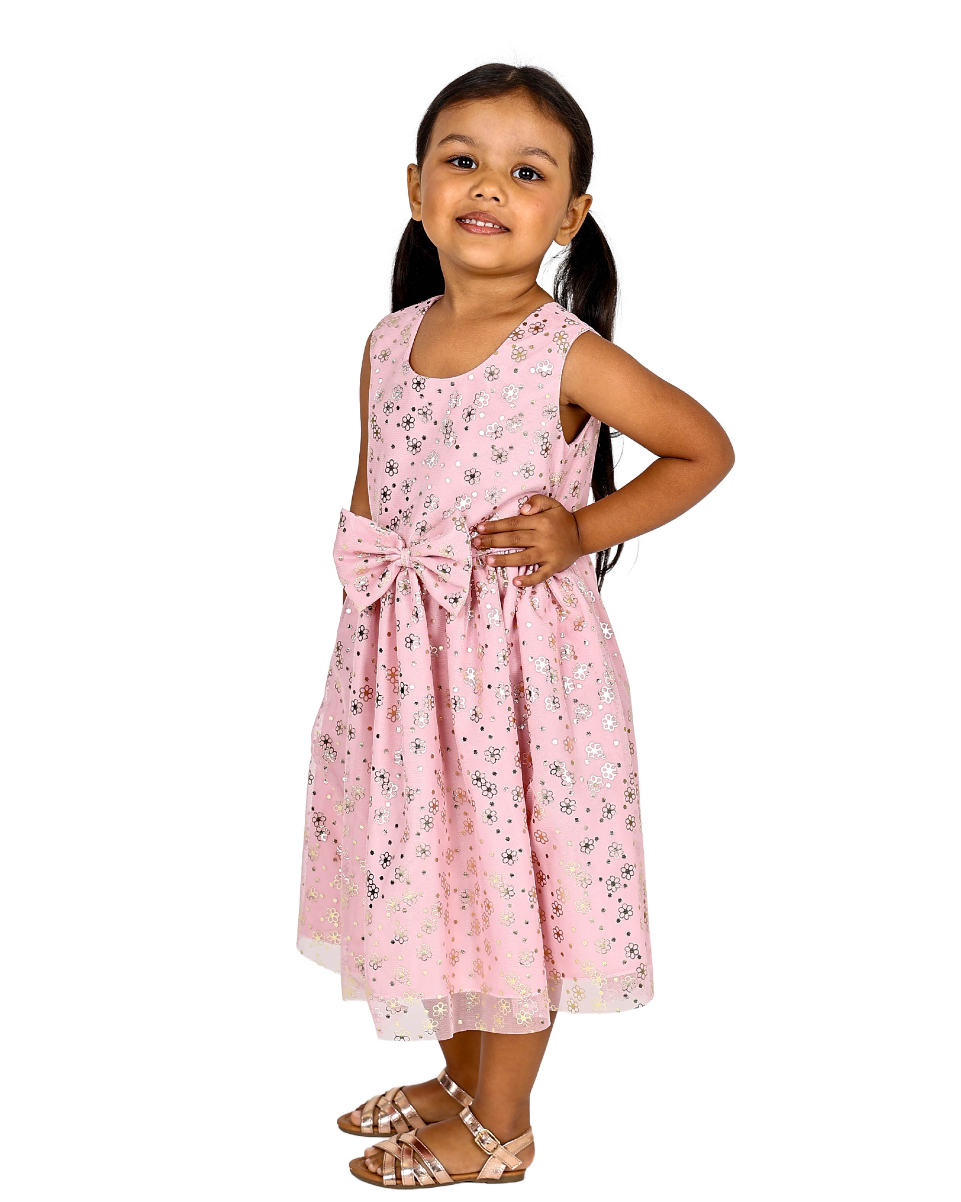 Sleeveless Daisy Foil Print Party Dress