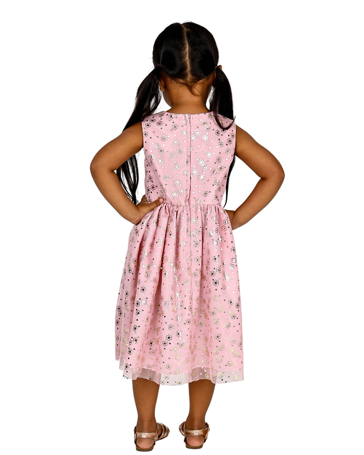Sleeveless Daisy Foil Print Party Dress