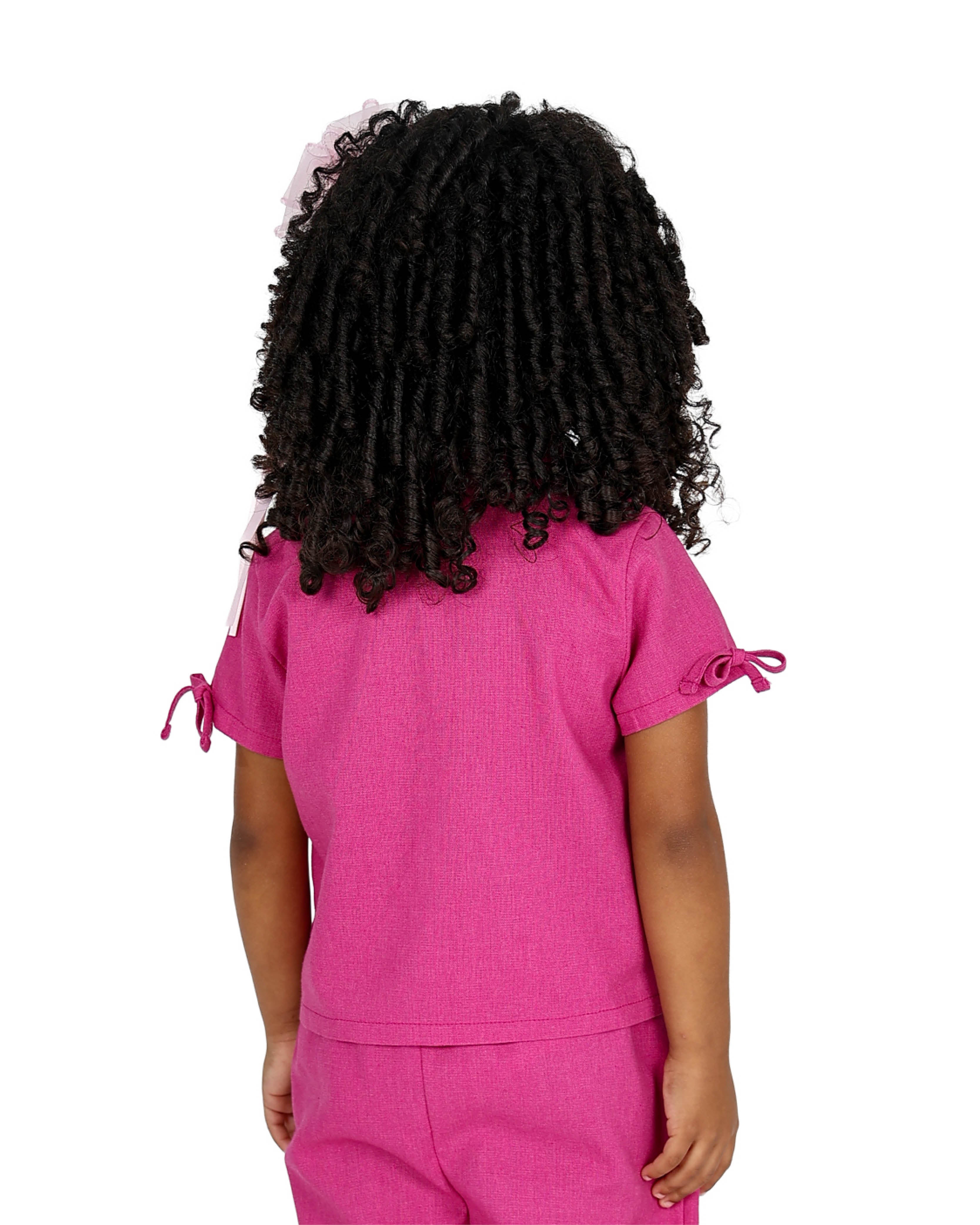 Short Sleeve Magneta Co-Ord Set Tie Detail Shirt