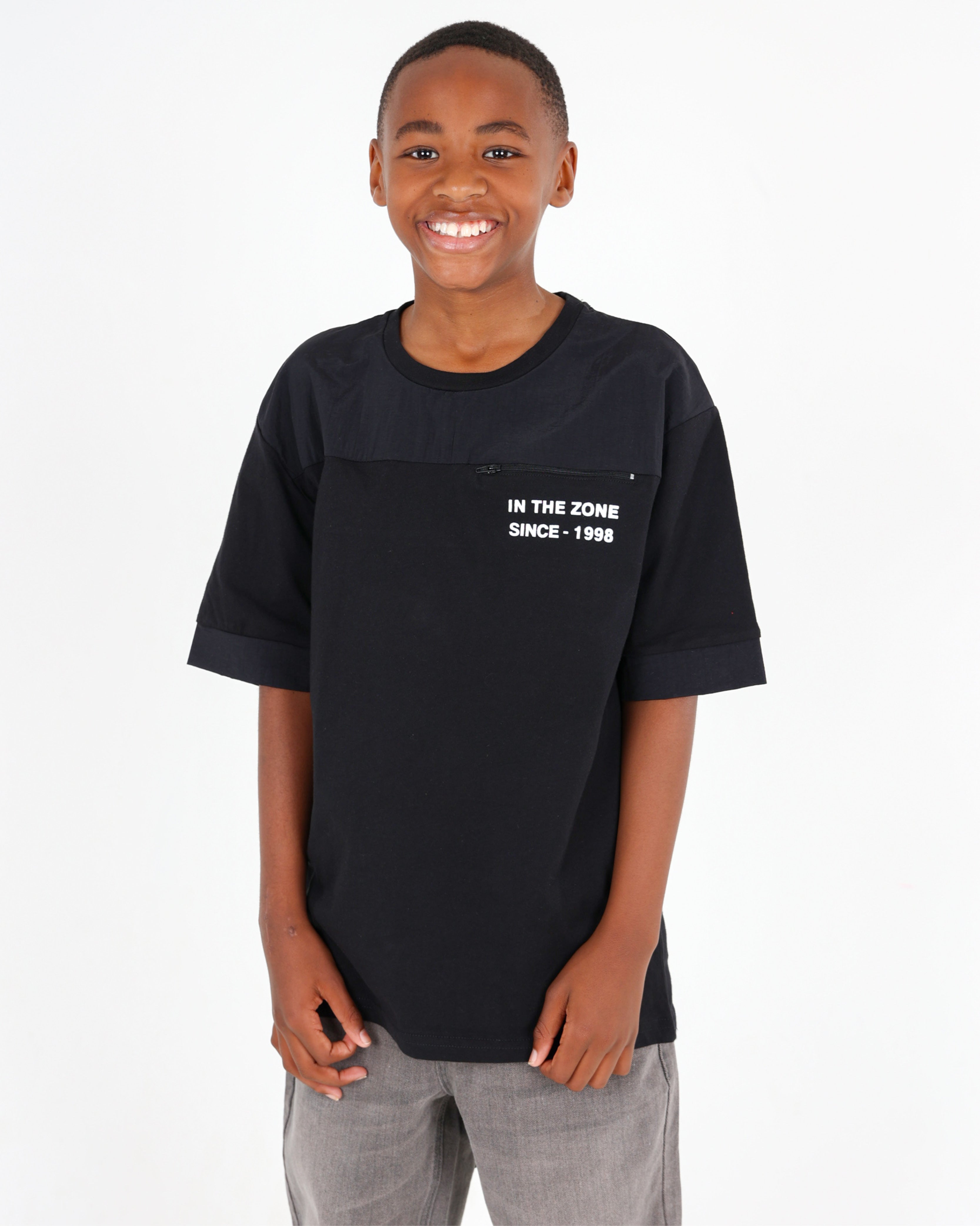 Boys Zip Detail Short Sleeve T-Shirt