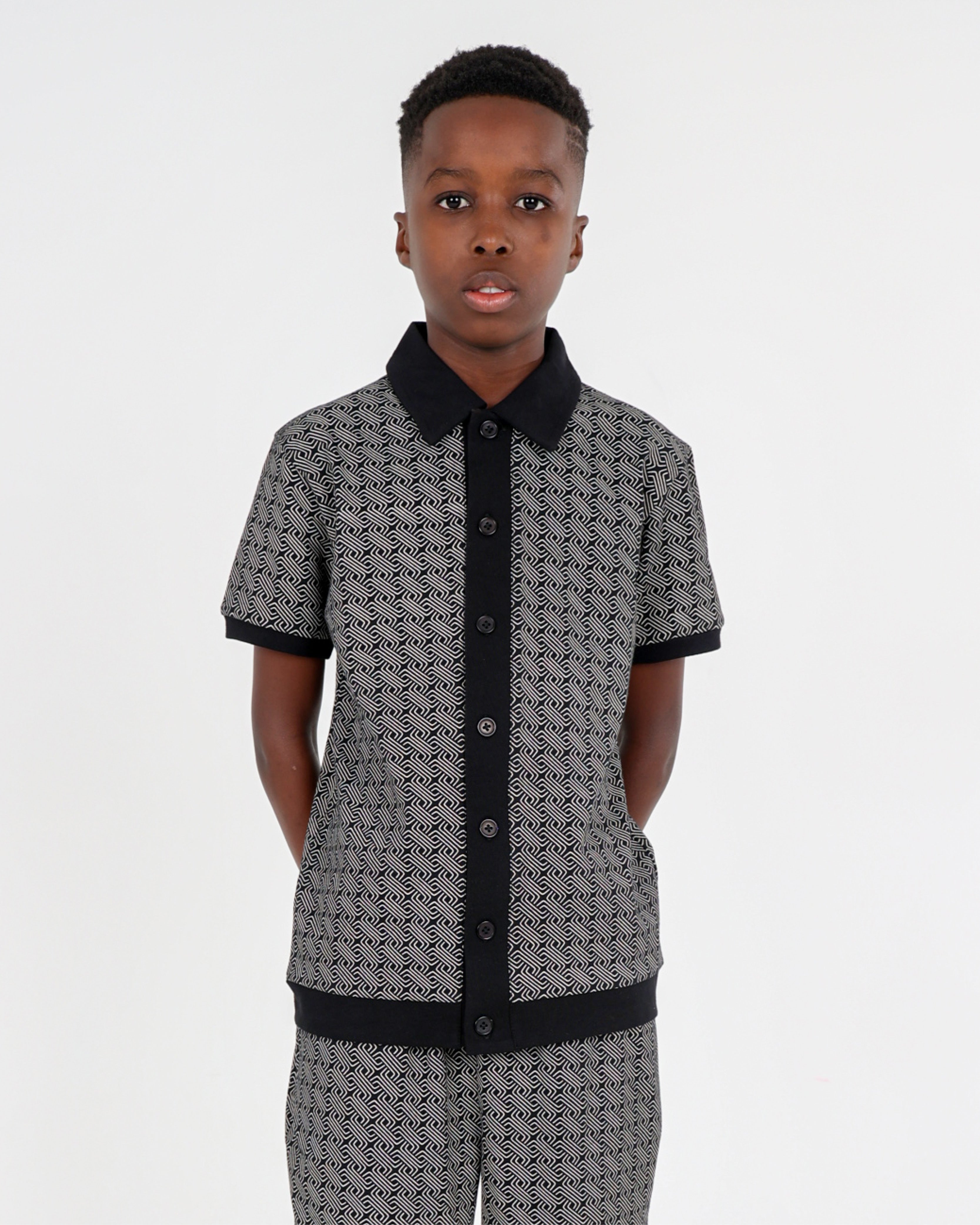 Boys Geometric Print Short Sleeve Polo Shirt