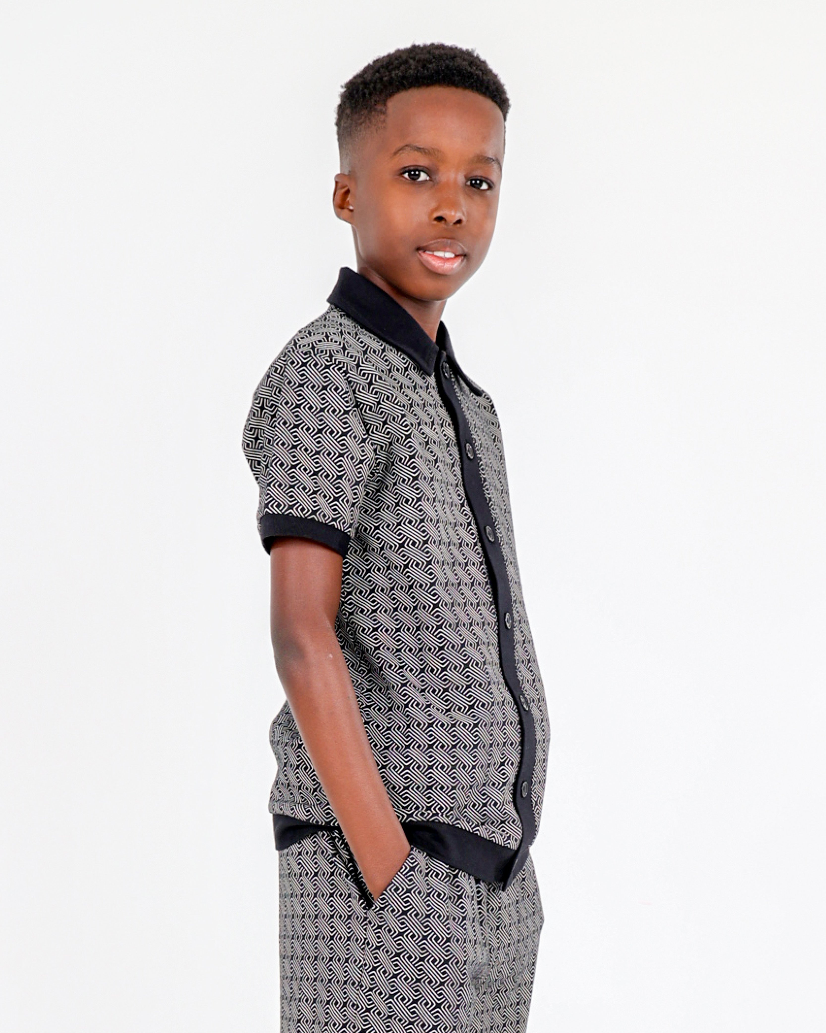 Boys Geometric Print Short Sleeve Polo Shirt