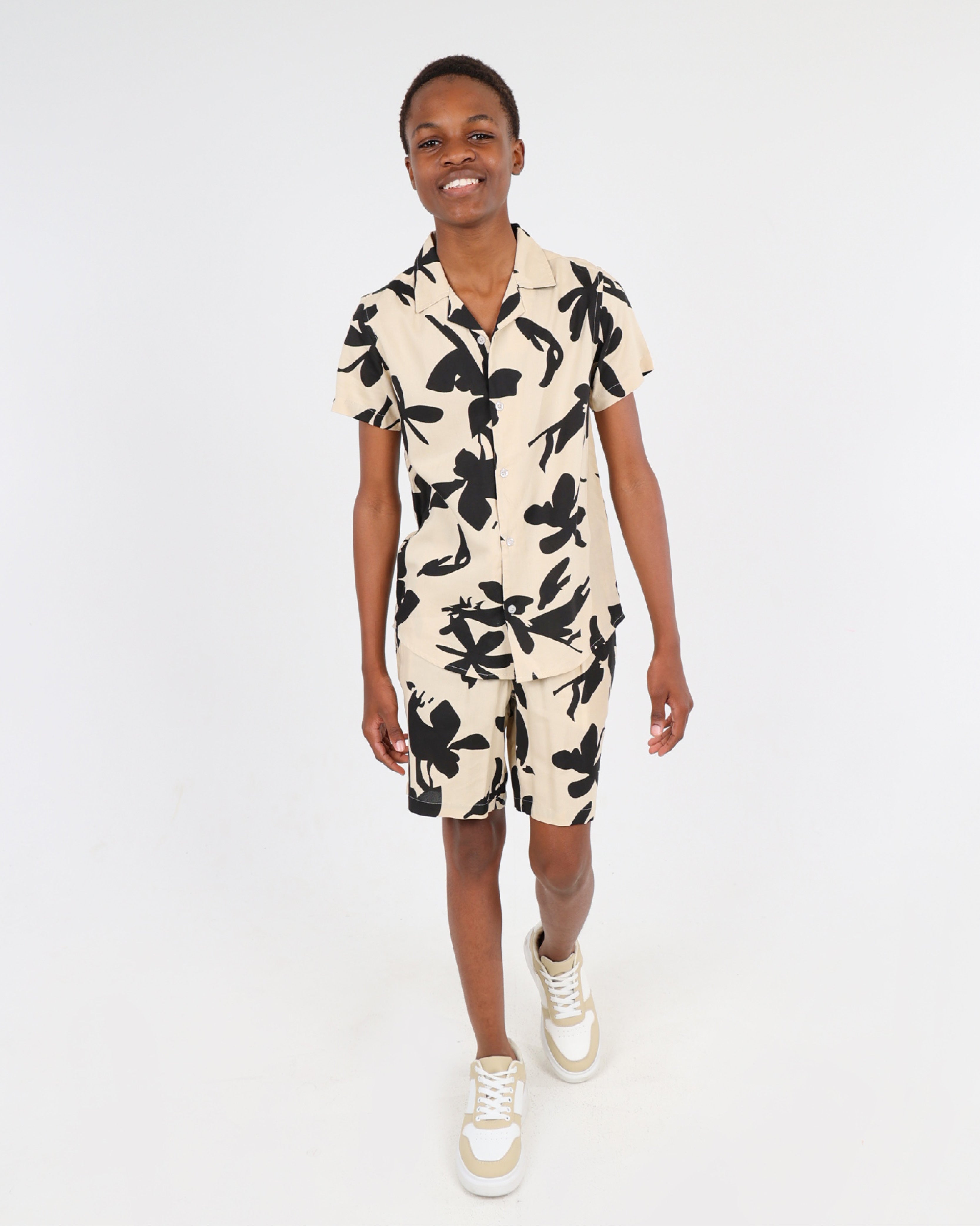 Boys Short Sleeve Abstract Leaf Print Shirt