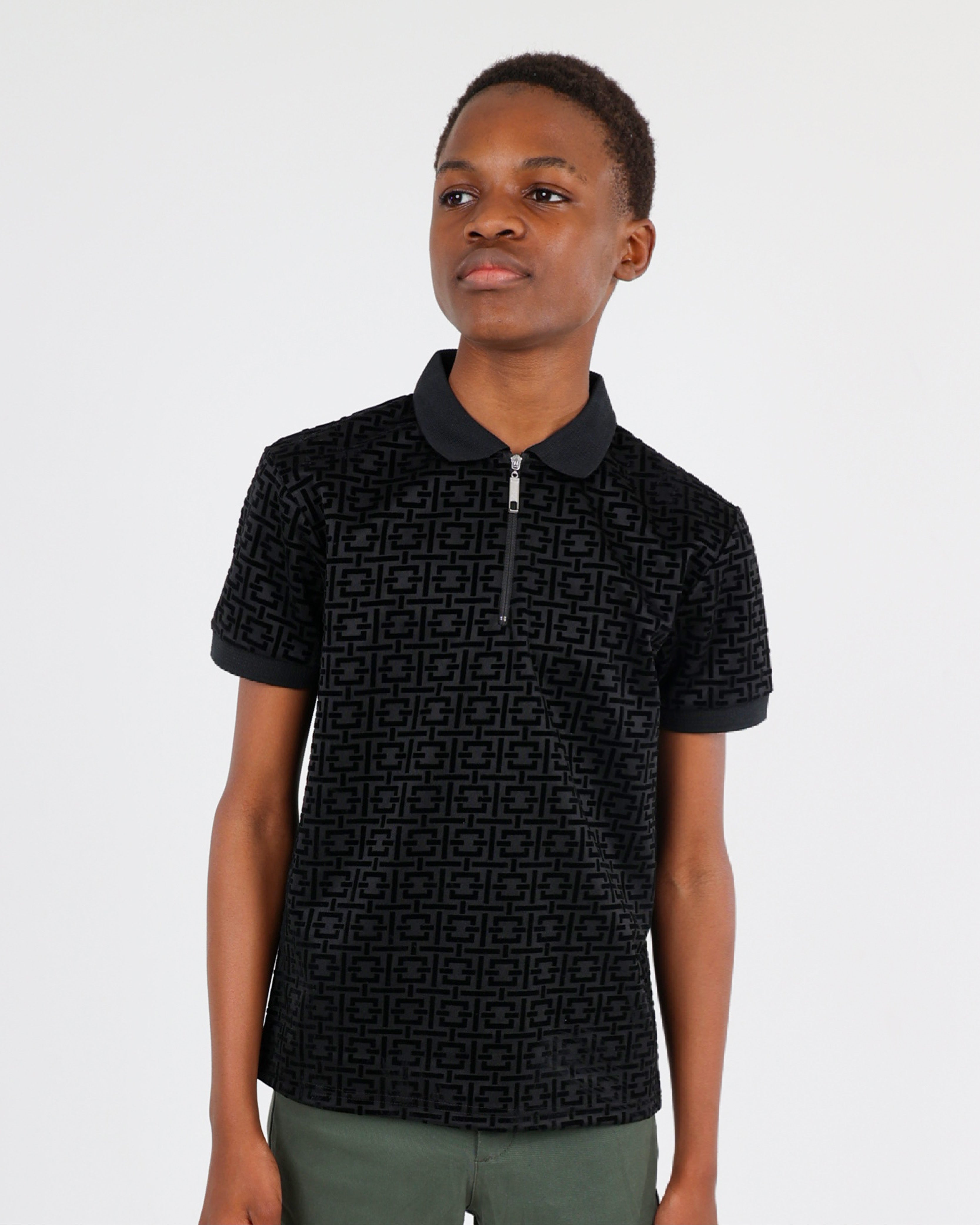 Big Boys Short Sleeve Geometric Flock Print Golfer
