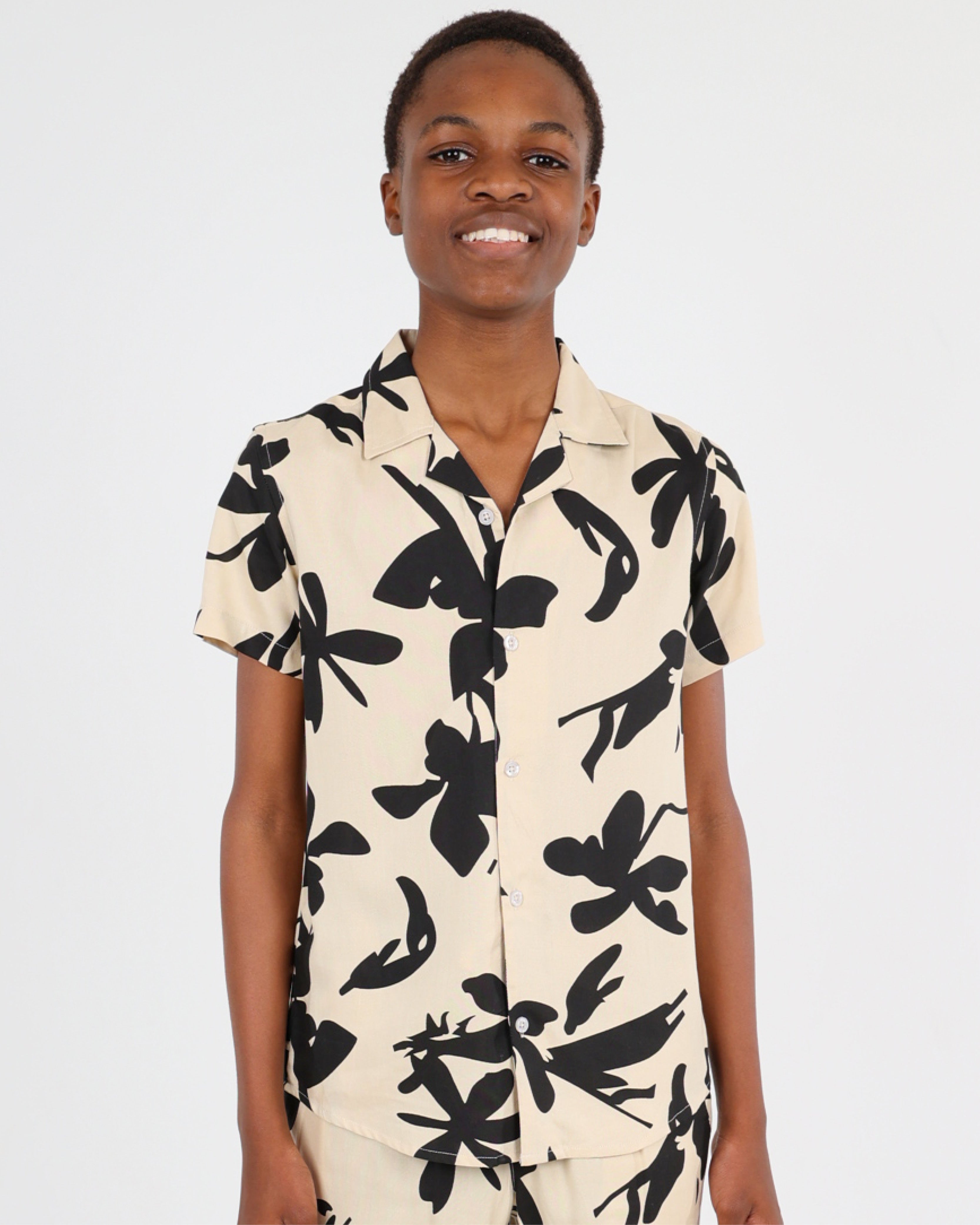 Boys Short Sleeve Abstract Leaf Print Shirt