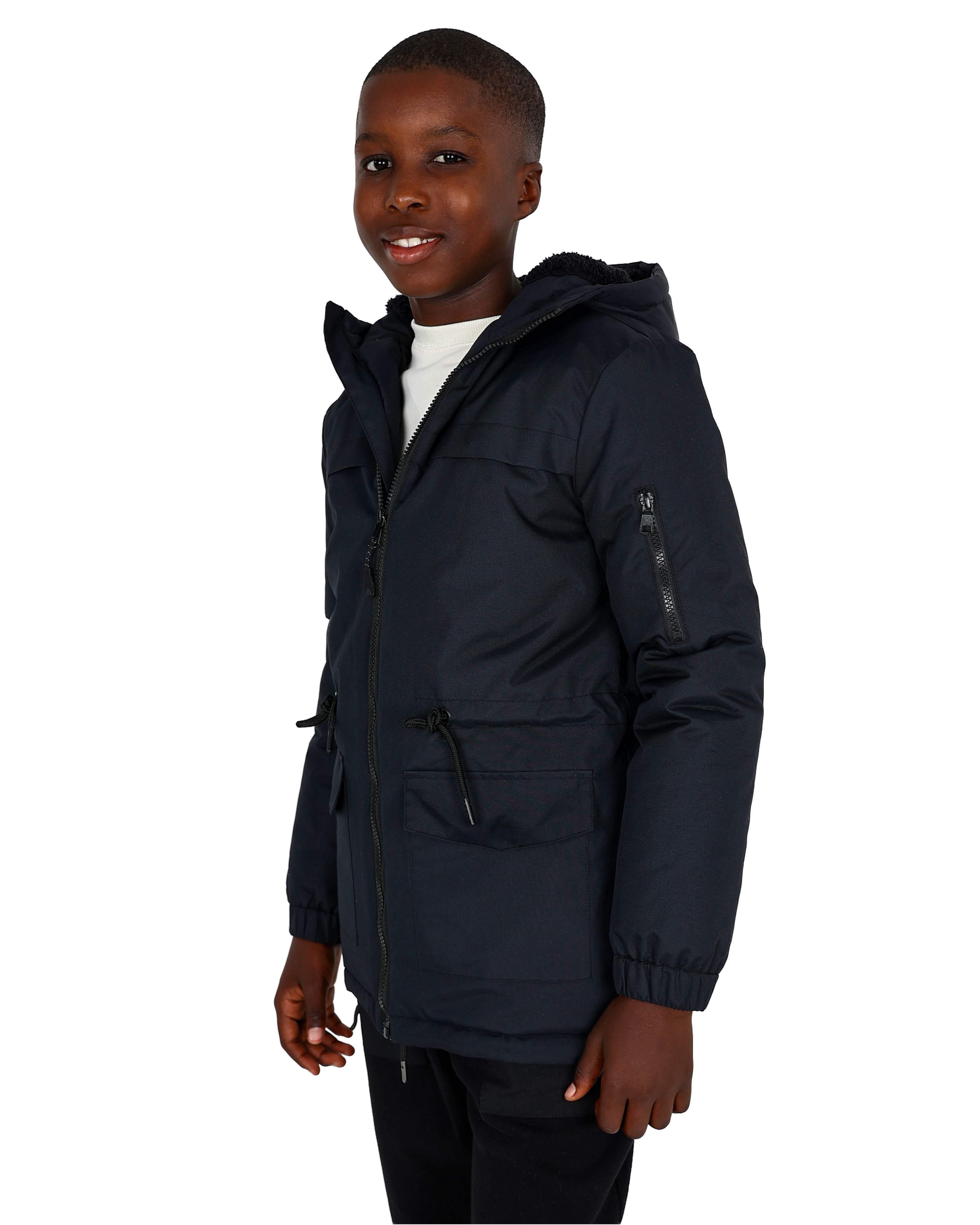 Classic Hi Low Hooded Black Parka Jacket