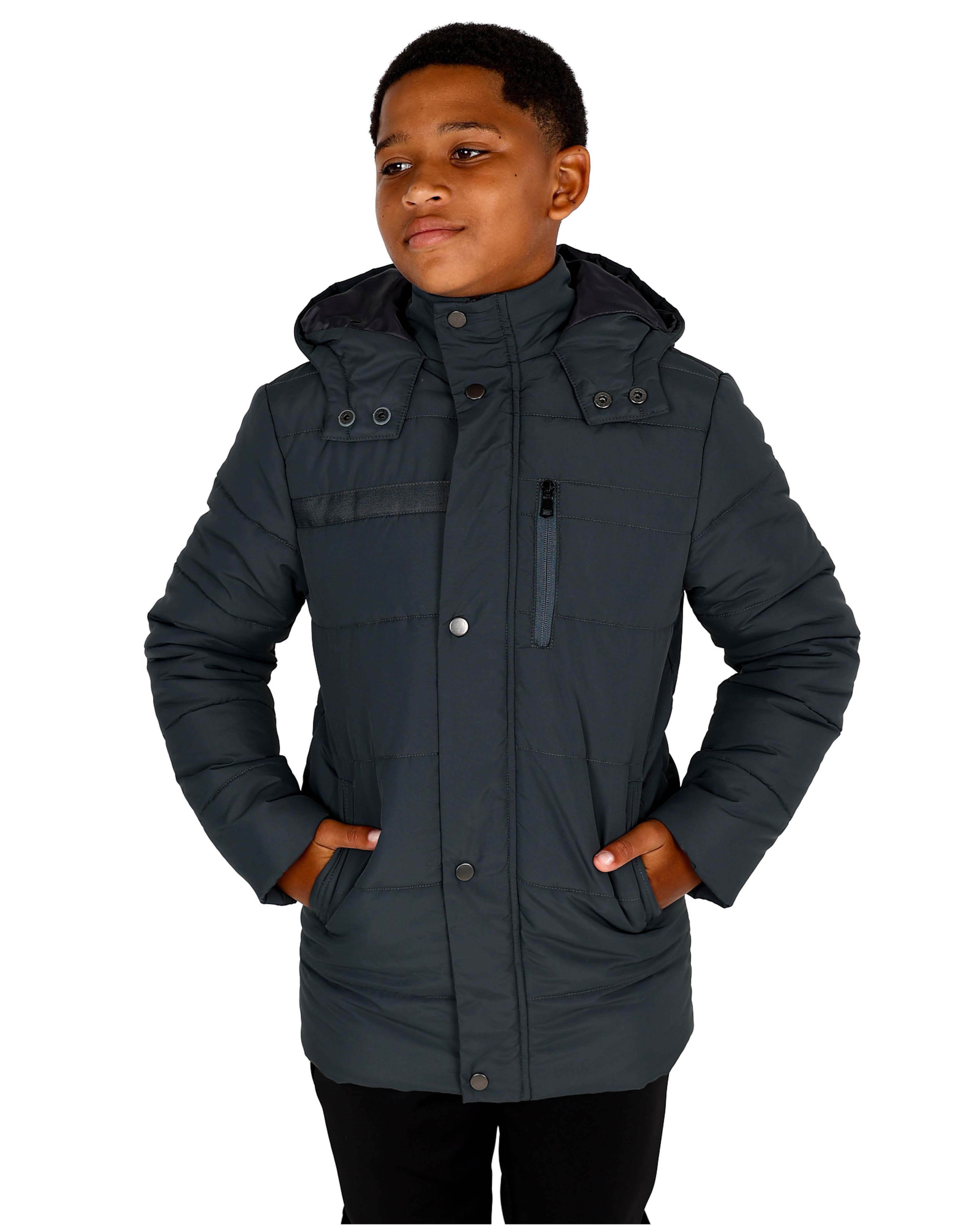 Charcoal Longer Length Hooded Puffer Jacket