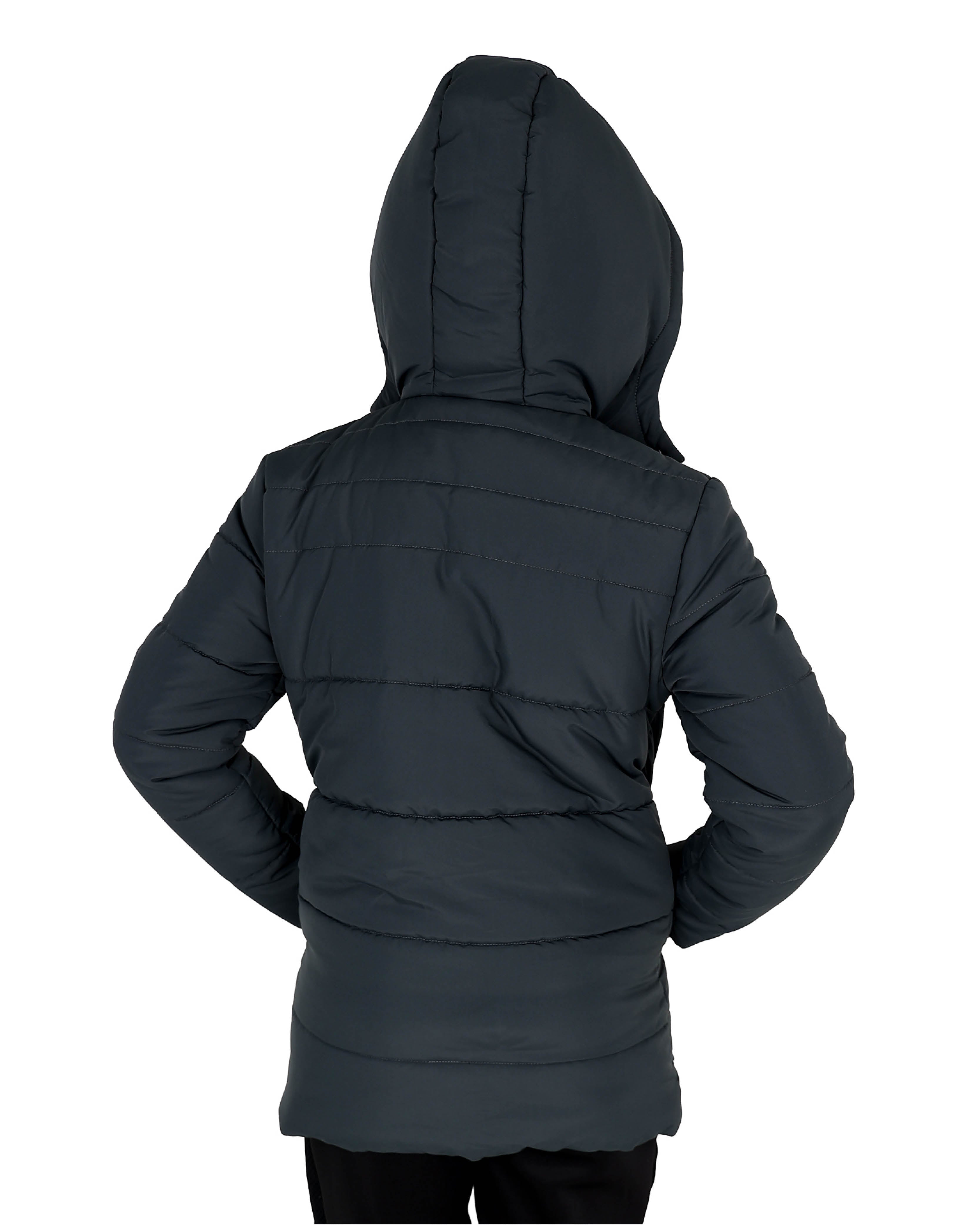 Charcoal Longer Length Hooded Puffer Jacket