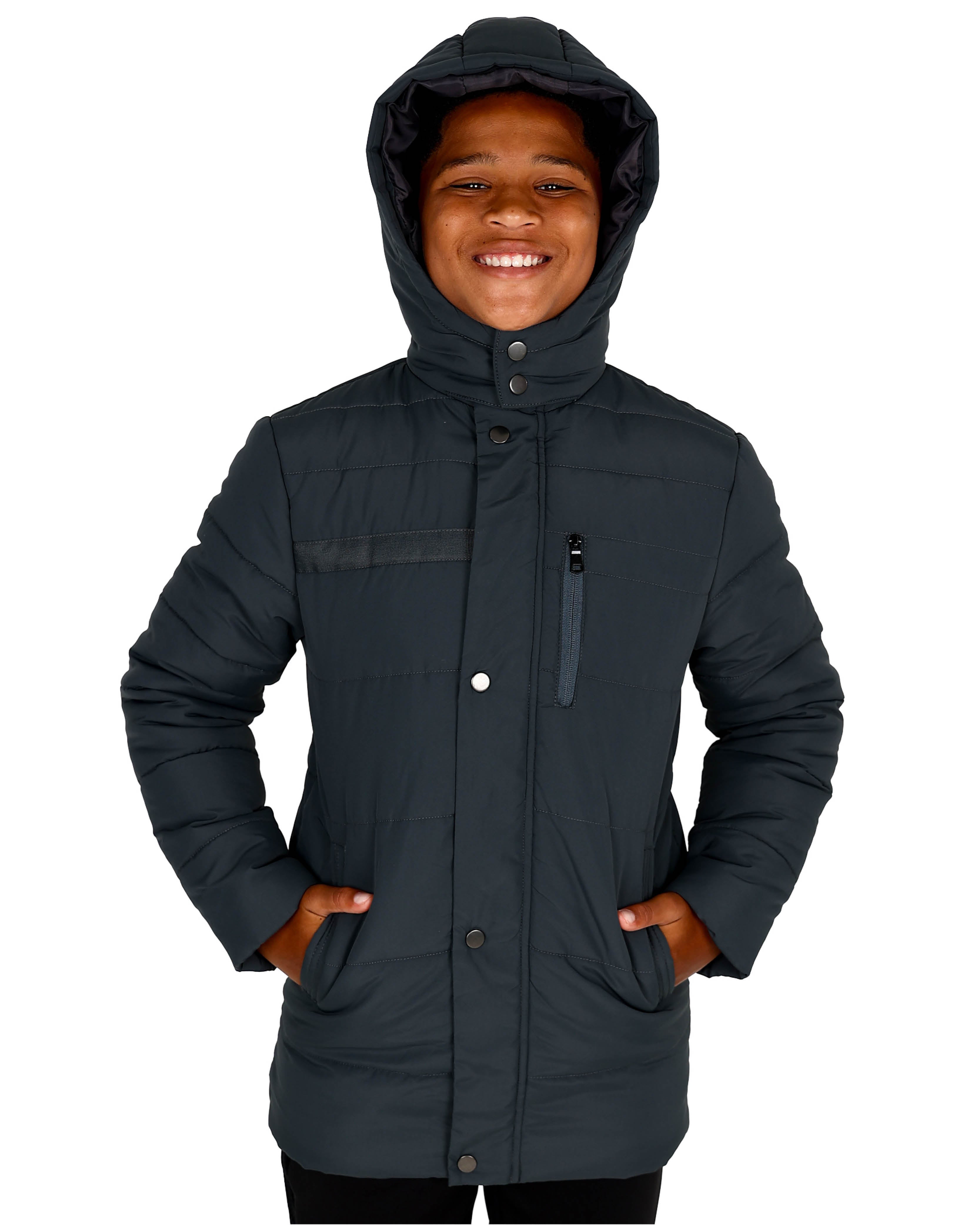 Charcoal Longer Length Hooded Puffer Jacket