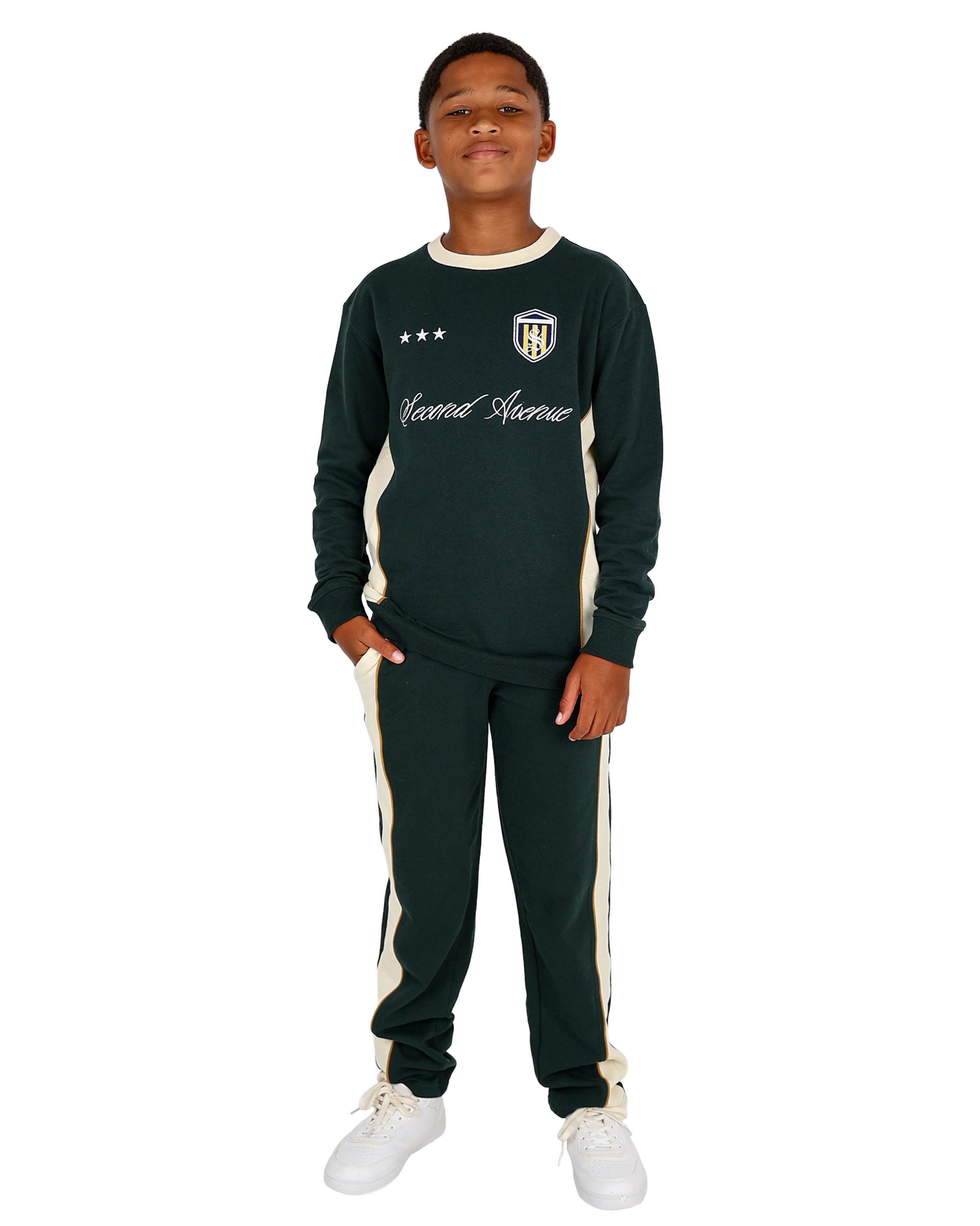 Long Sleeve Green Colour Block Sweatshirt