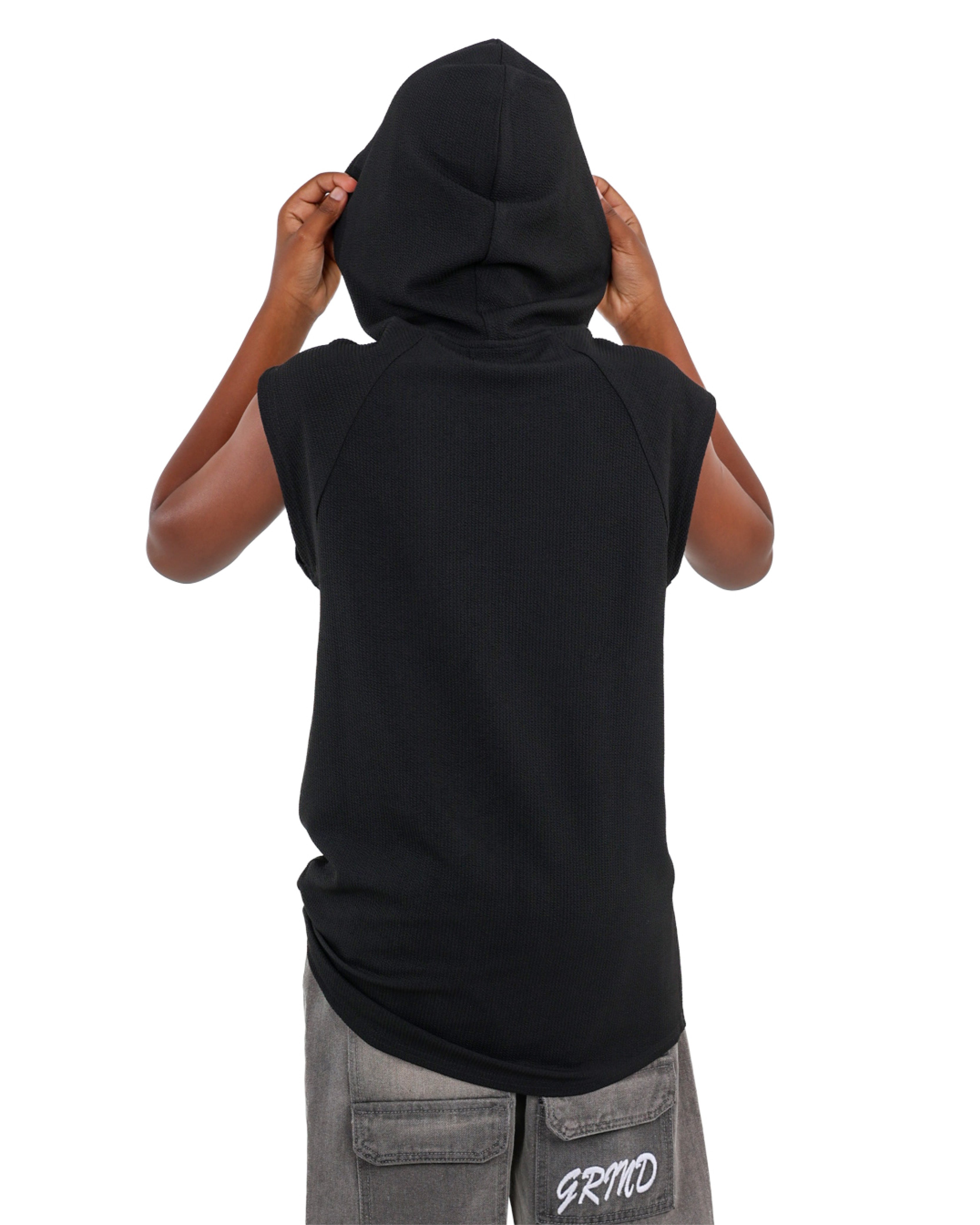 Sleeveless Seersucker Hoodie
