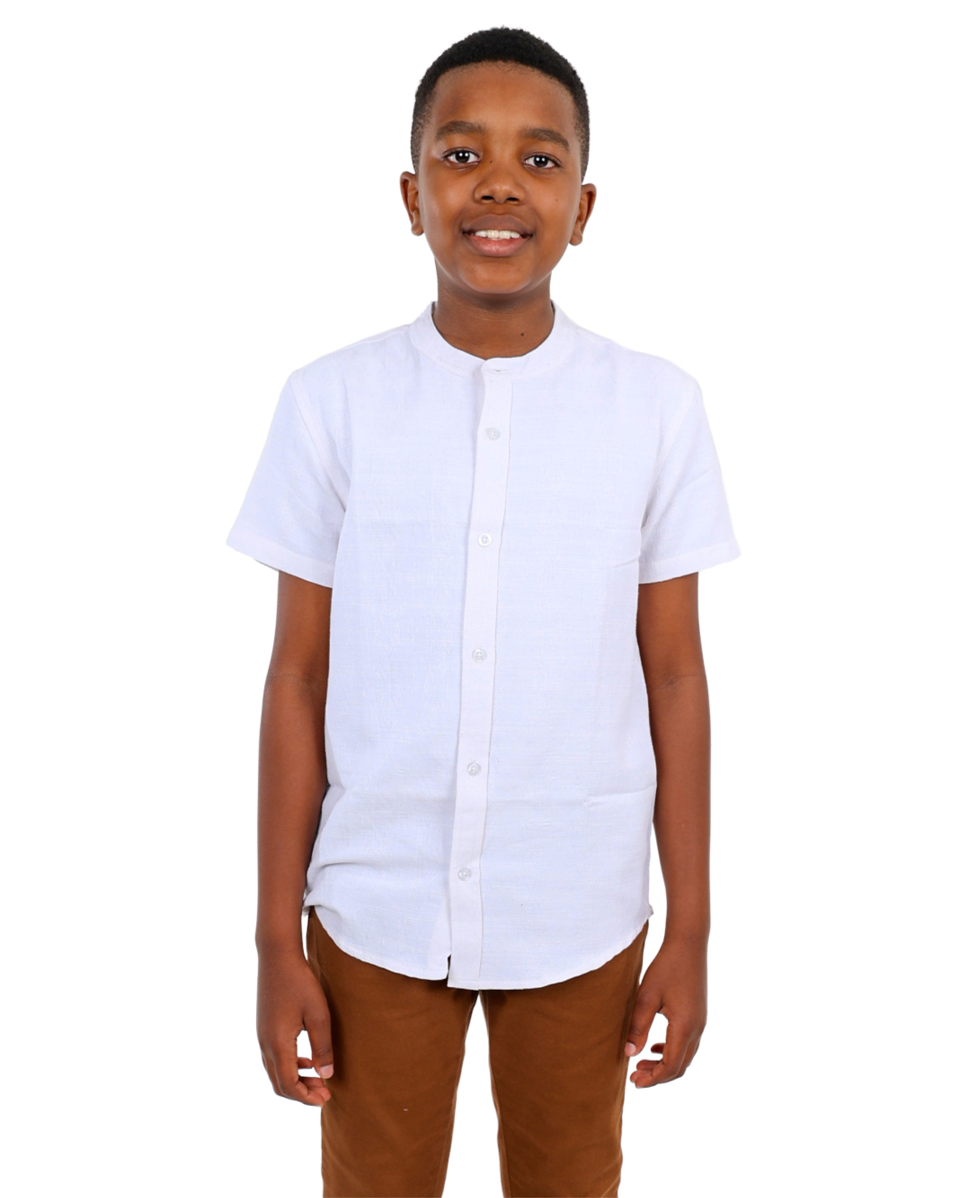 Short Sleeve Mandarin Collar Shirt