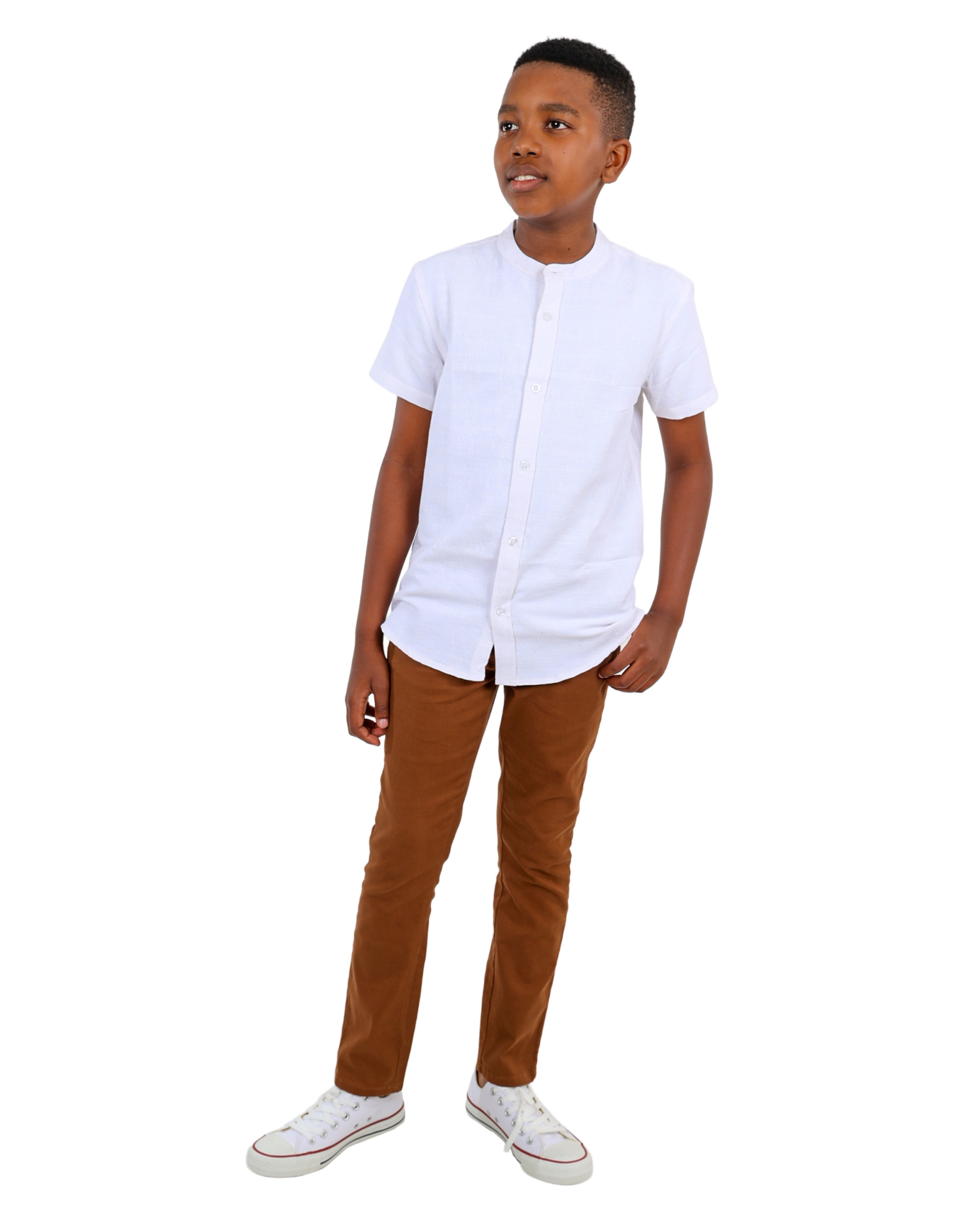 Short Sleeve Mandarin Collar Shirt