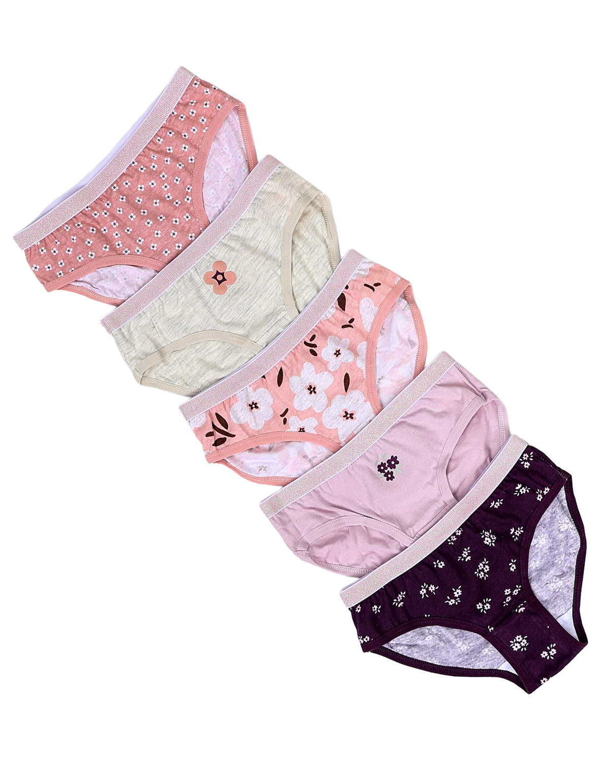 5 Pack Floral Coral & Purple Bikini Panty Set