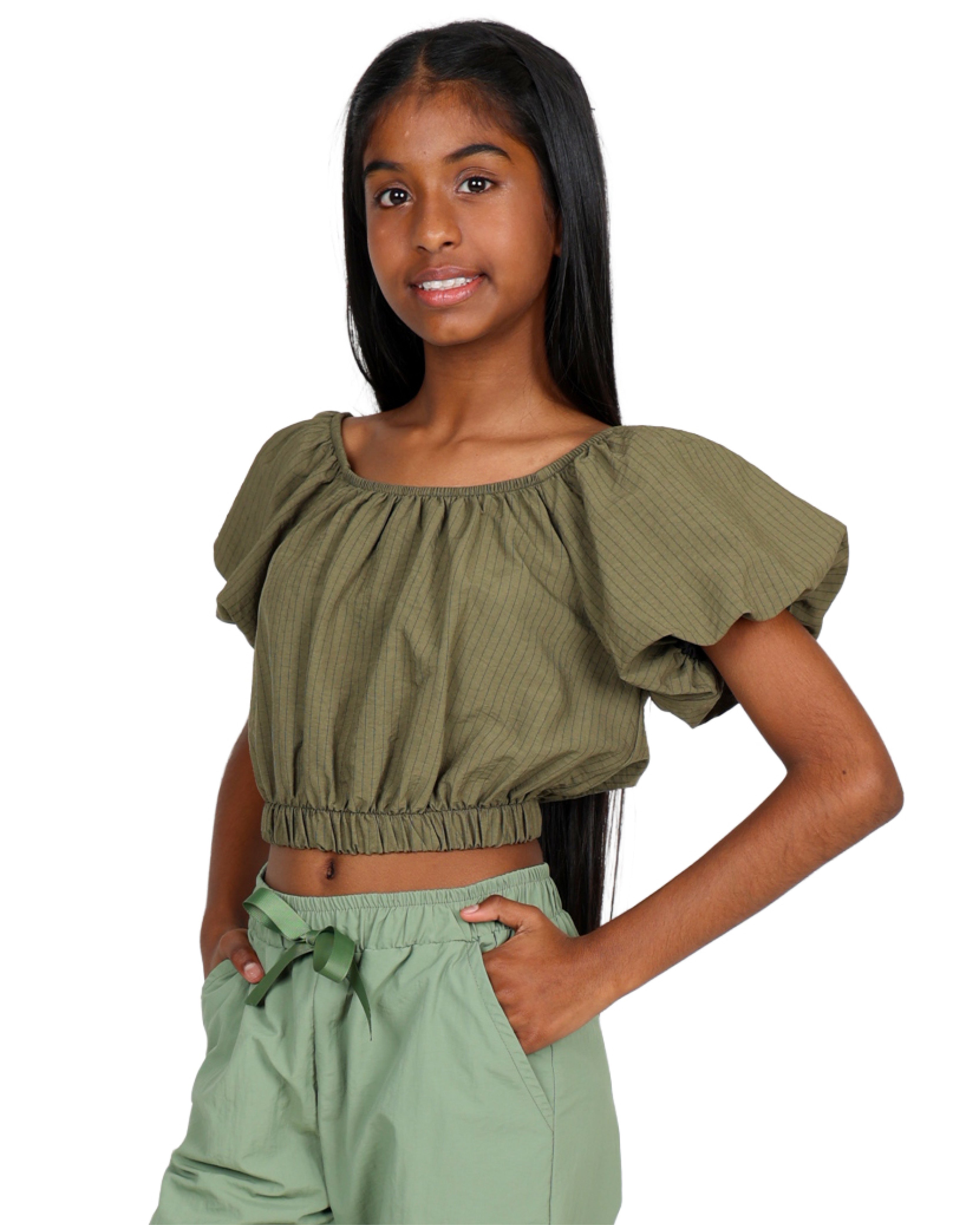 Bubble Sleeve Crop Top