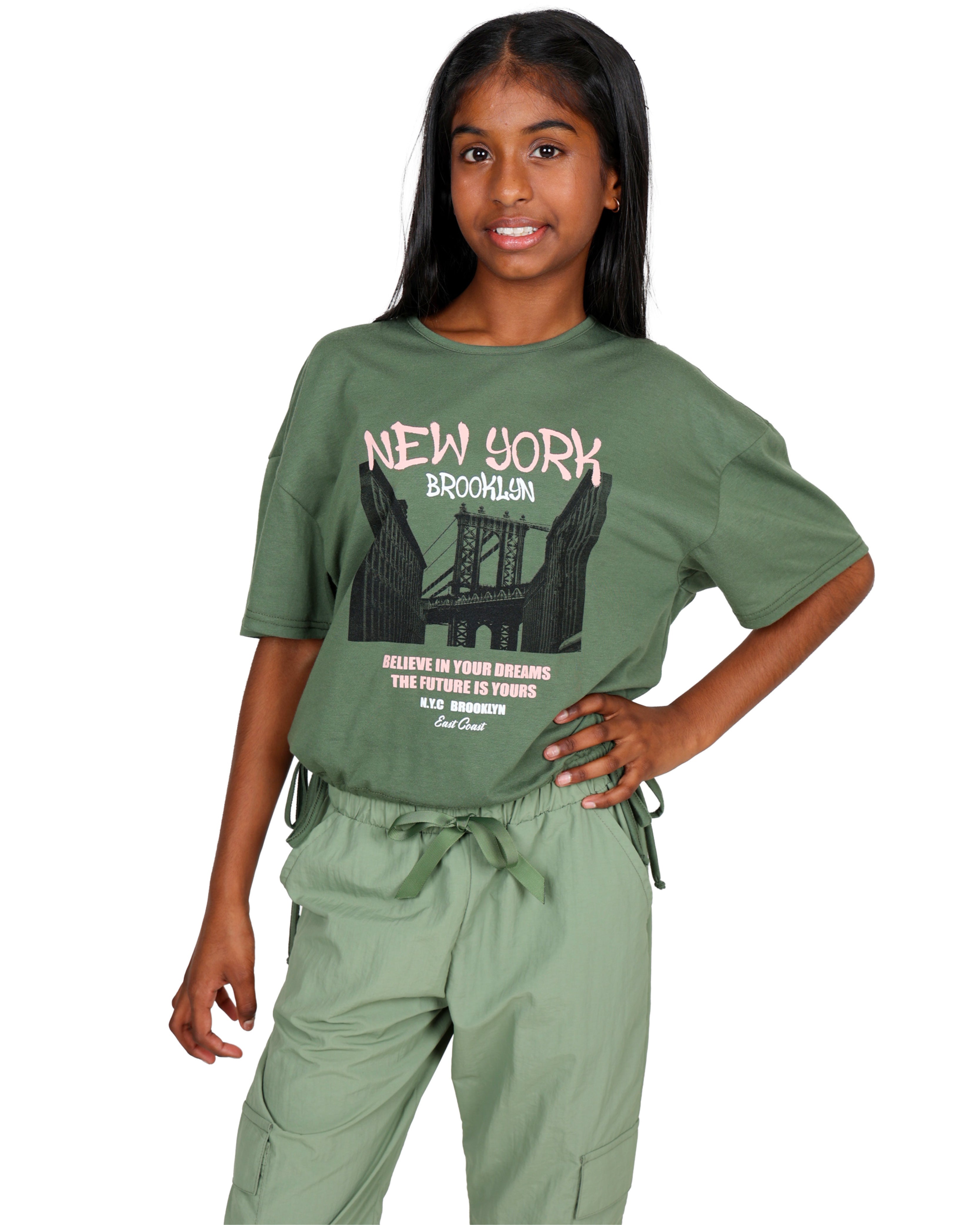 Side Tie Detail "New York" Graphic Print Top