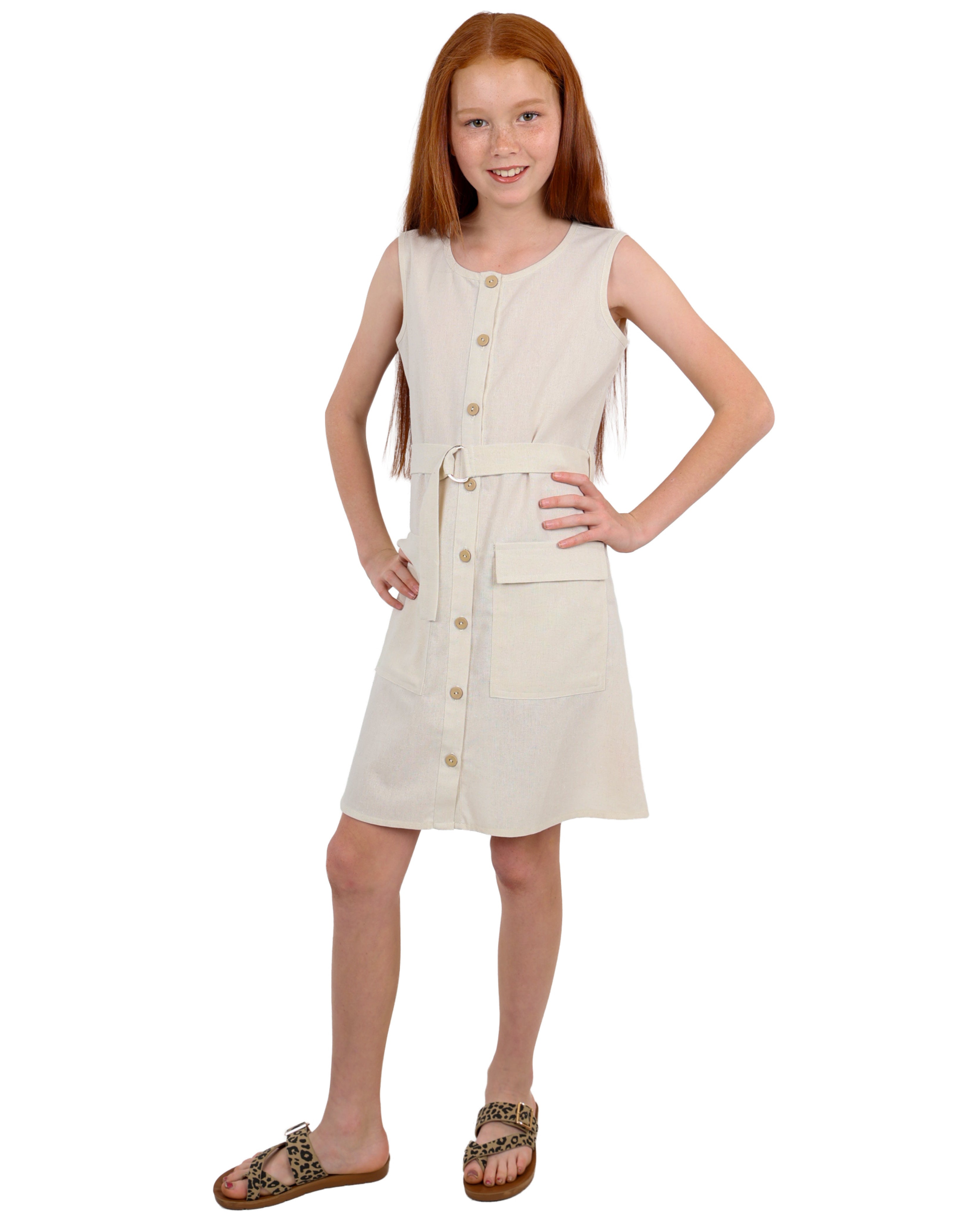 Sleeveless Dress with Buckle Belt