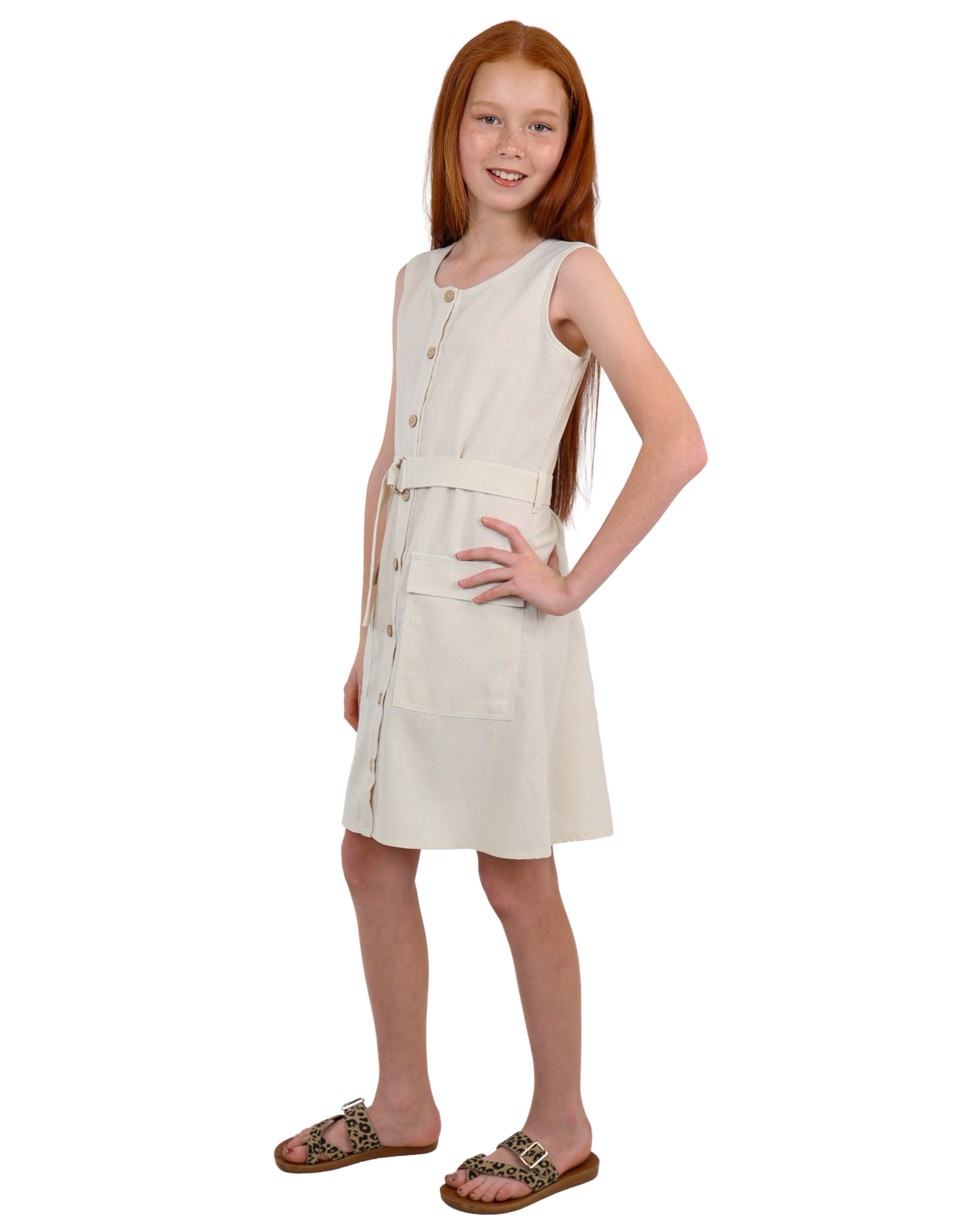 Sleeveless Dress with Buckle Belt