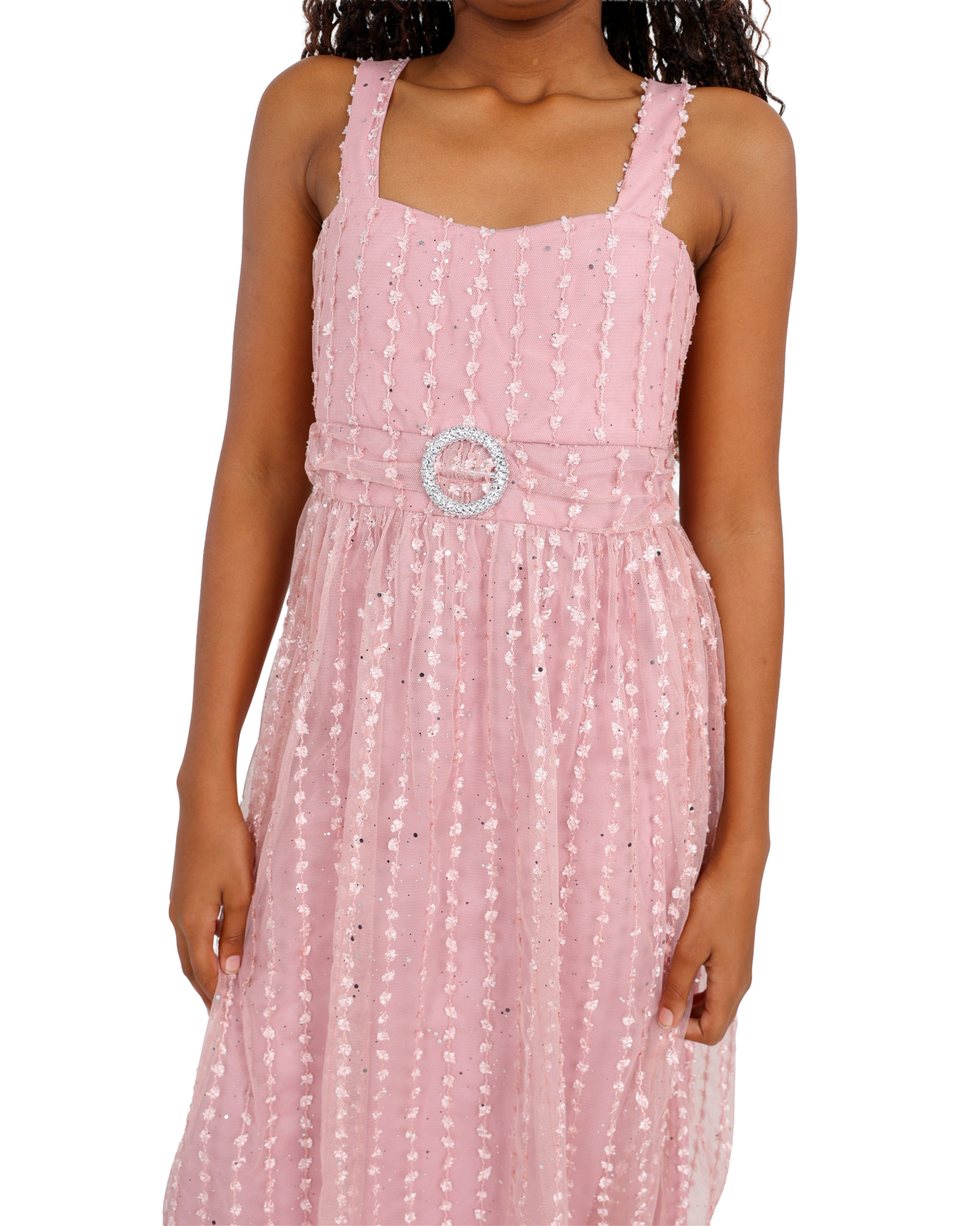 Sleeveless 3D Fabric Pink  Party Dress