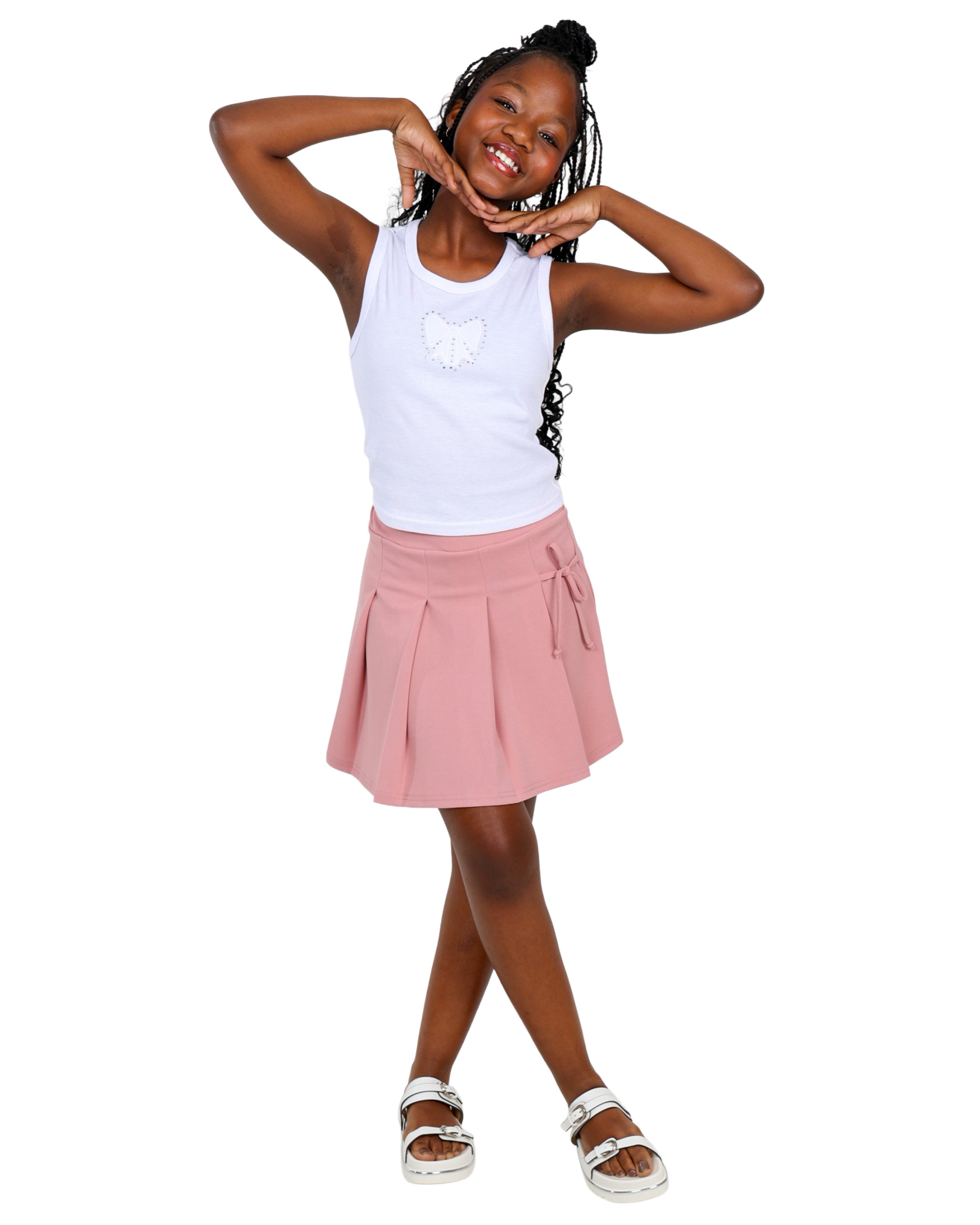 Tie Detail Pleated Mini Skirt