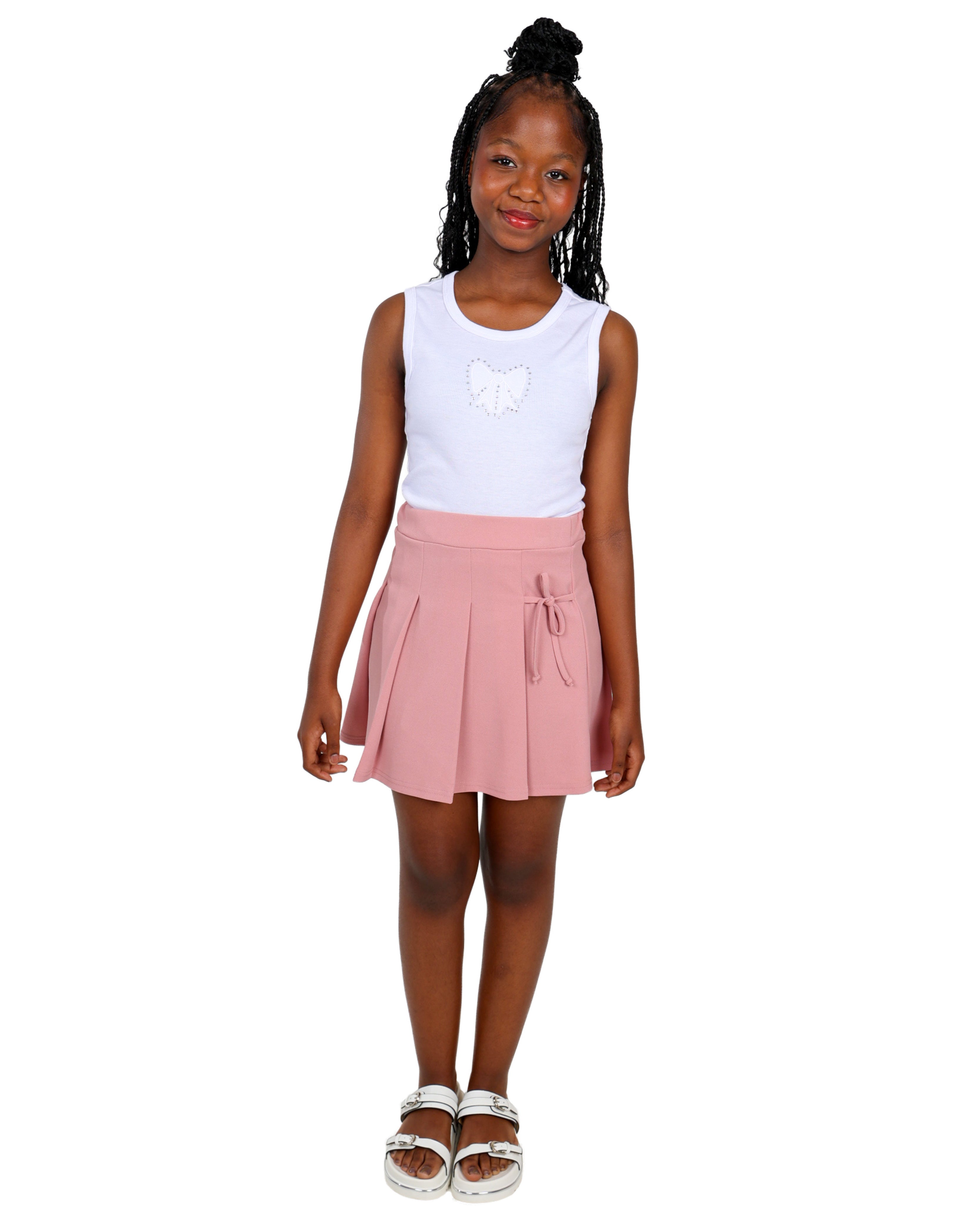 Tie Detail Pleated Mini Skirt