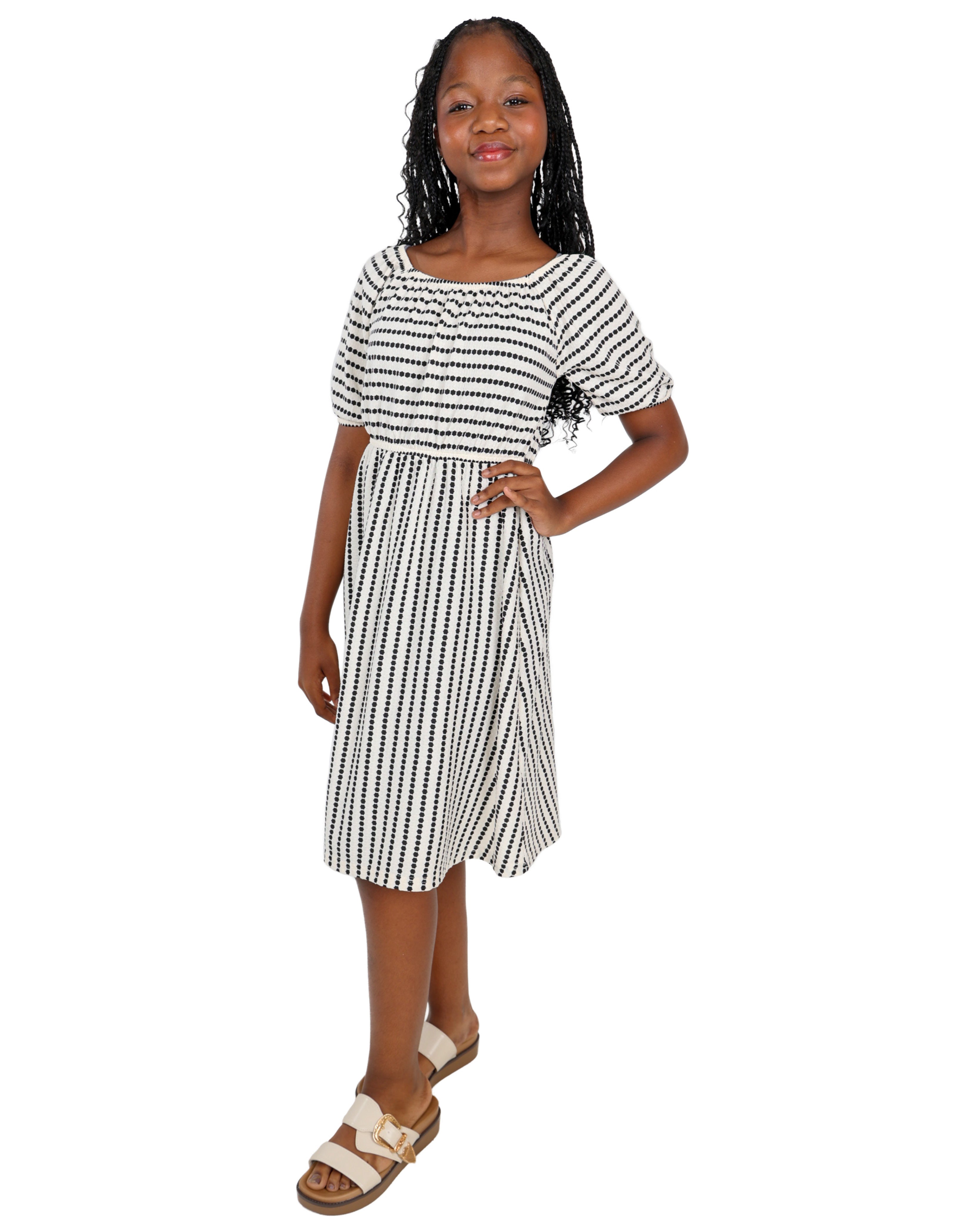 Jacquard Short Sleeve Striped Summer Dress