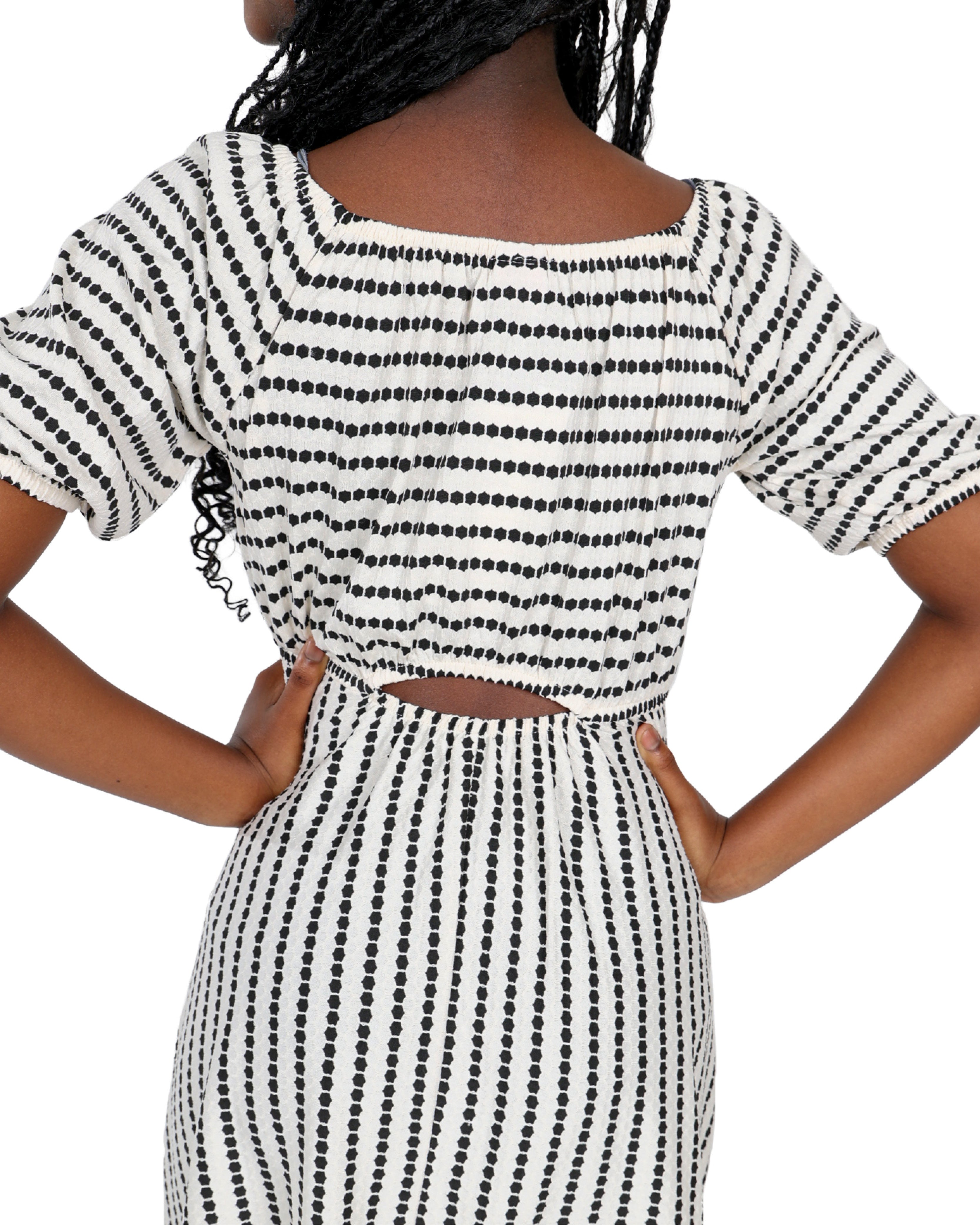 Jacquard Short Sleeve Striped Summer Dress