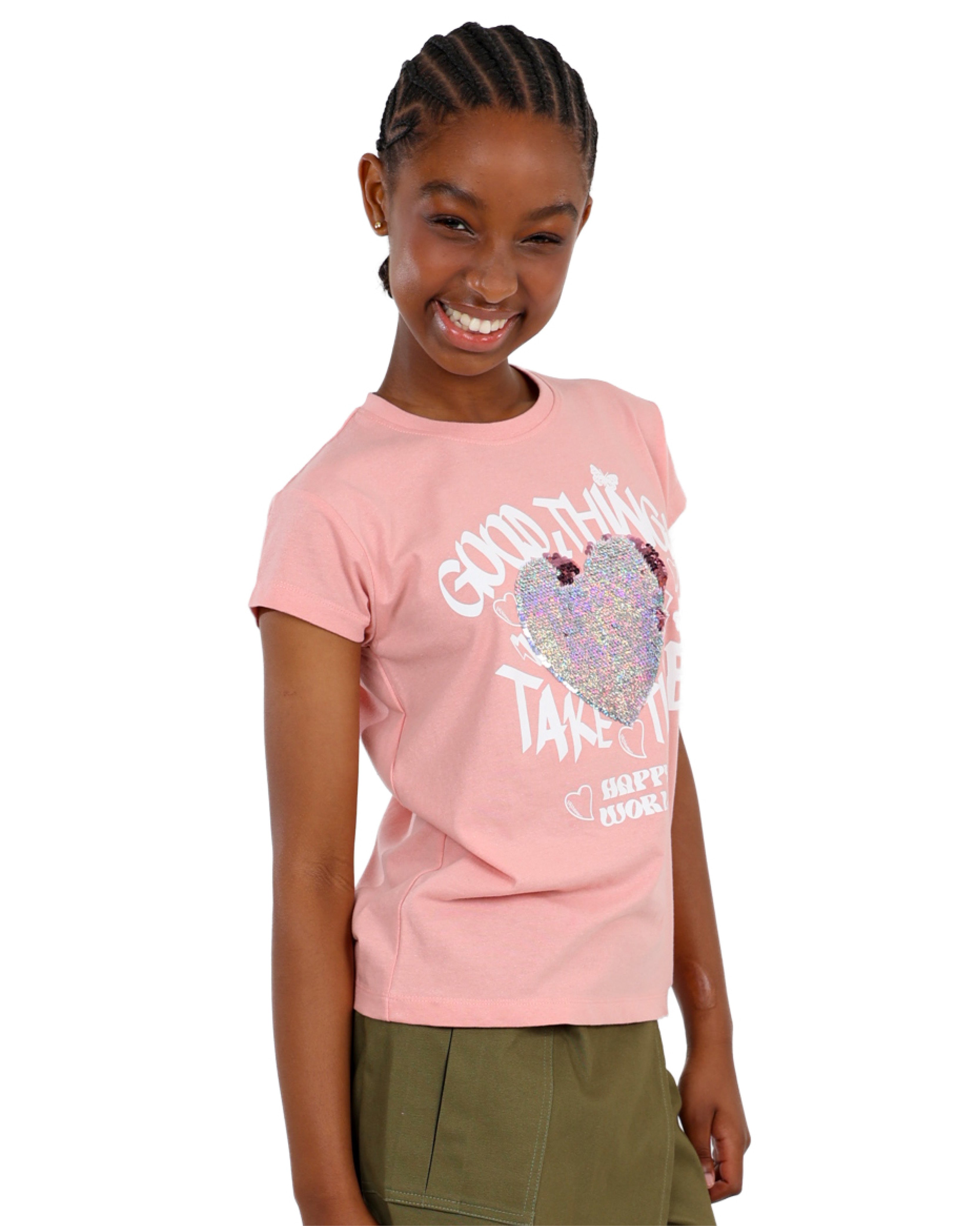 Short Sleeve Sequin Heart T-Shirt