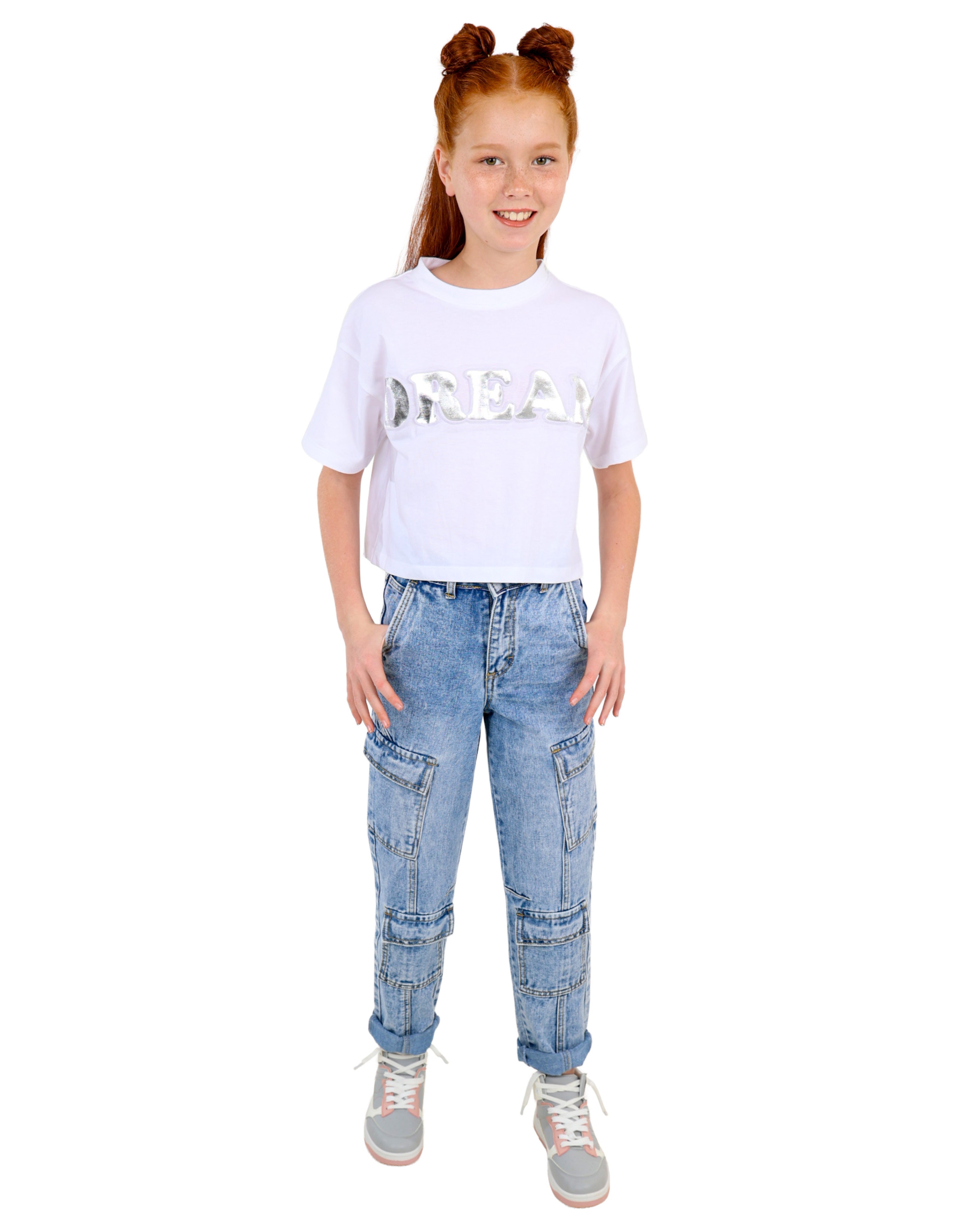 Short Sleeve Embossed Dream Crop Top