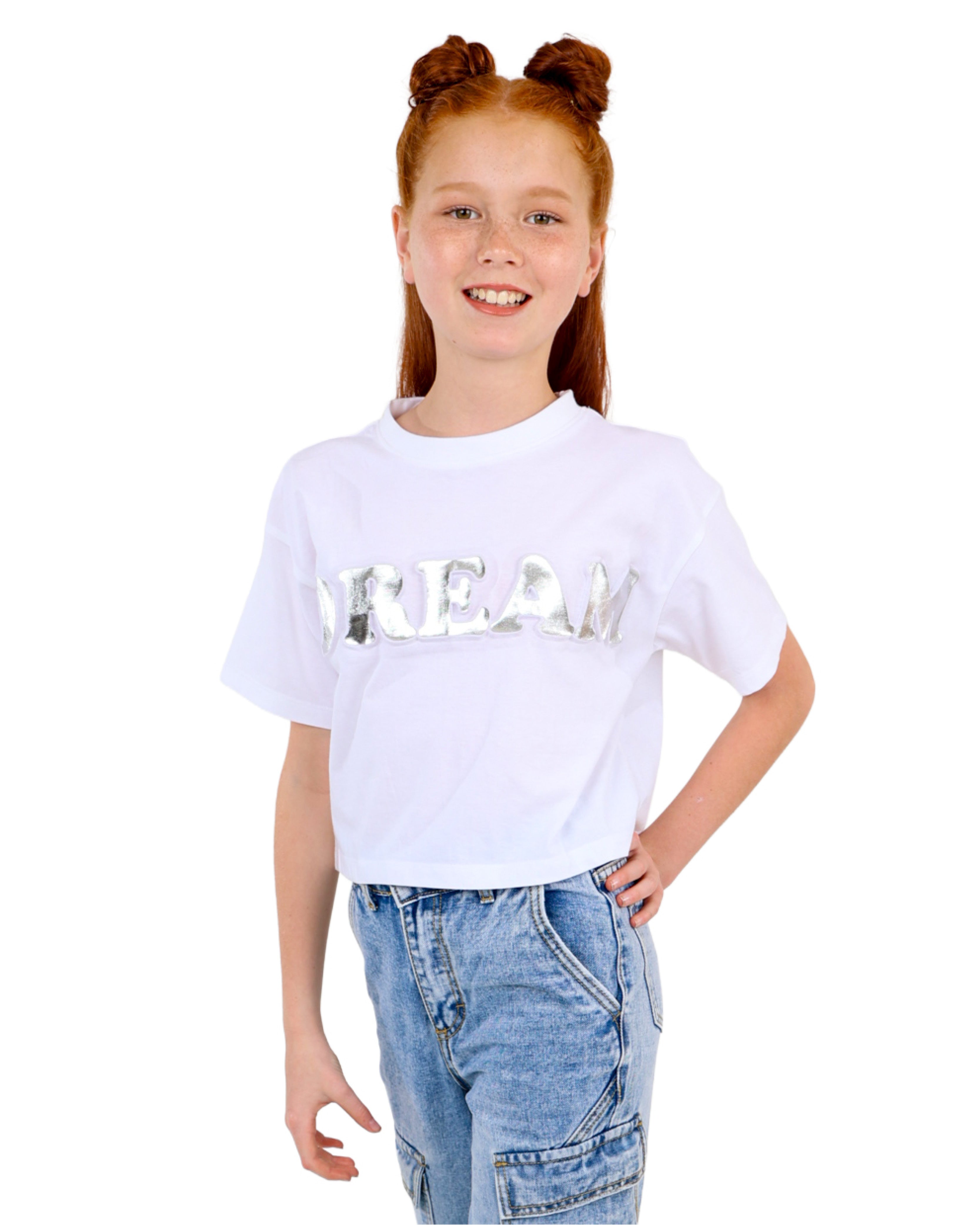 Short Sleeve Embossed Dream Crop Top