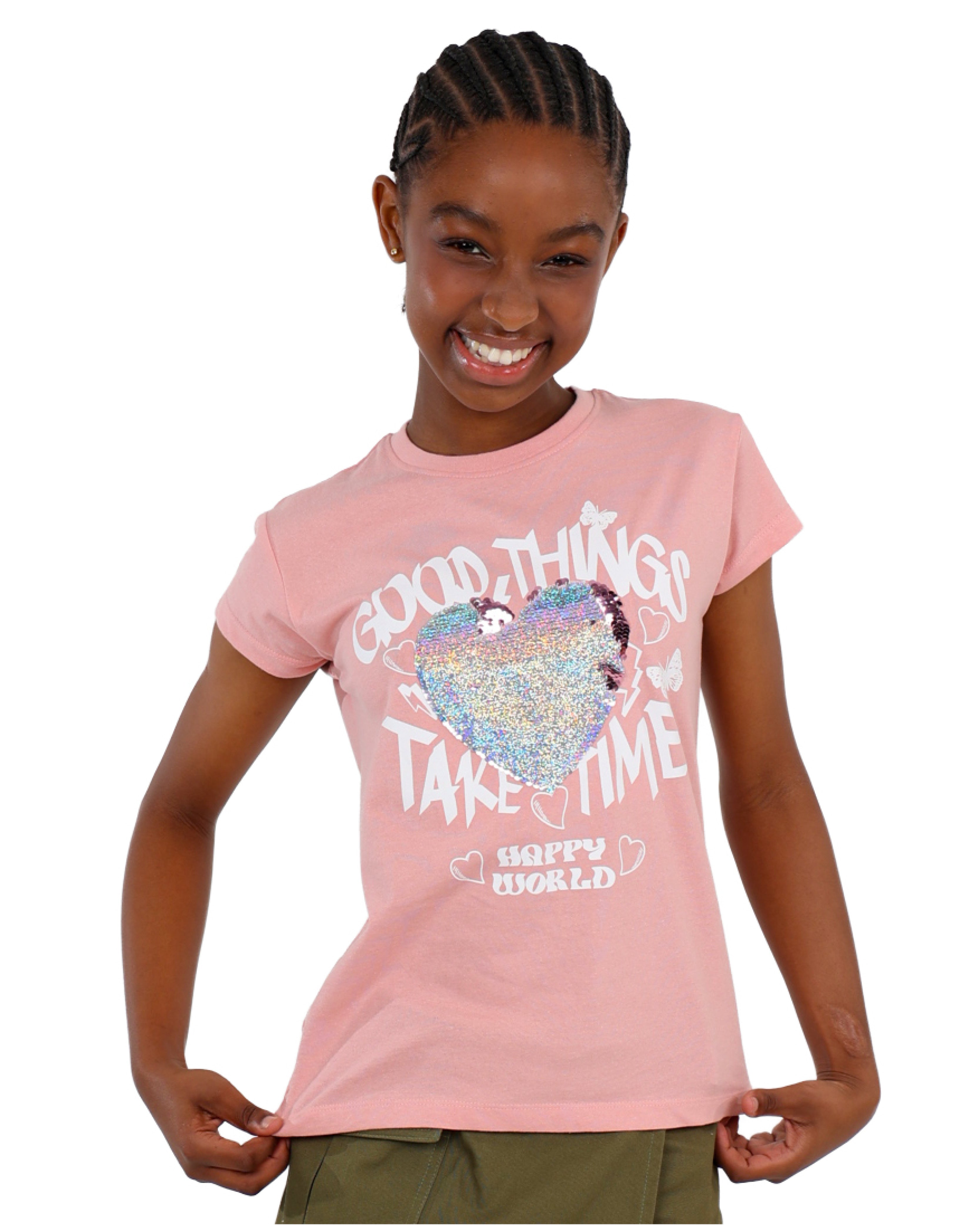 Short Sleeve Sequin Heart T-Shirt