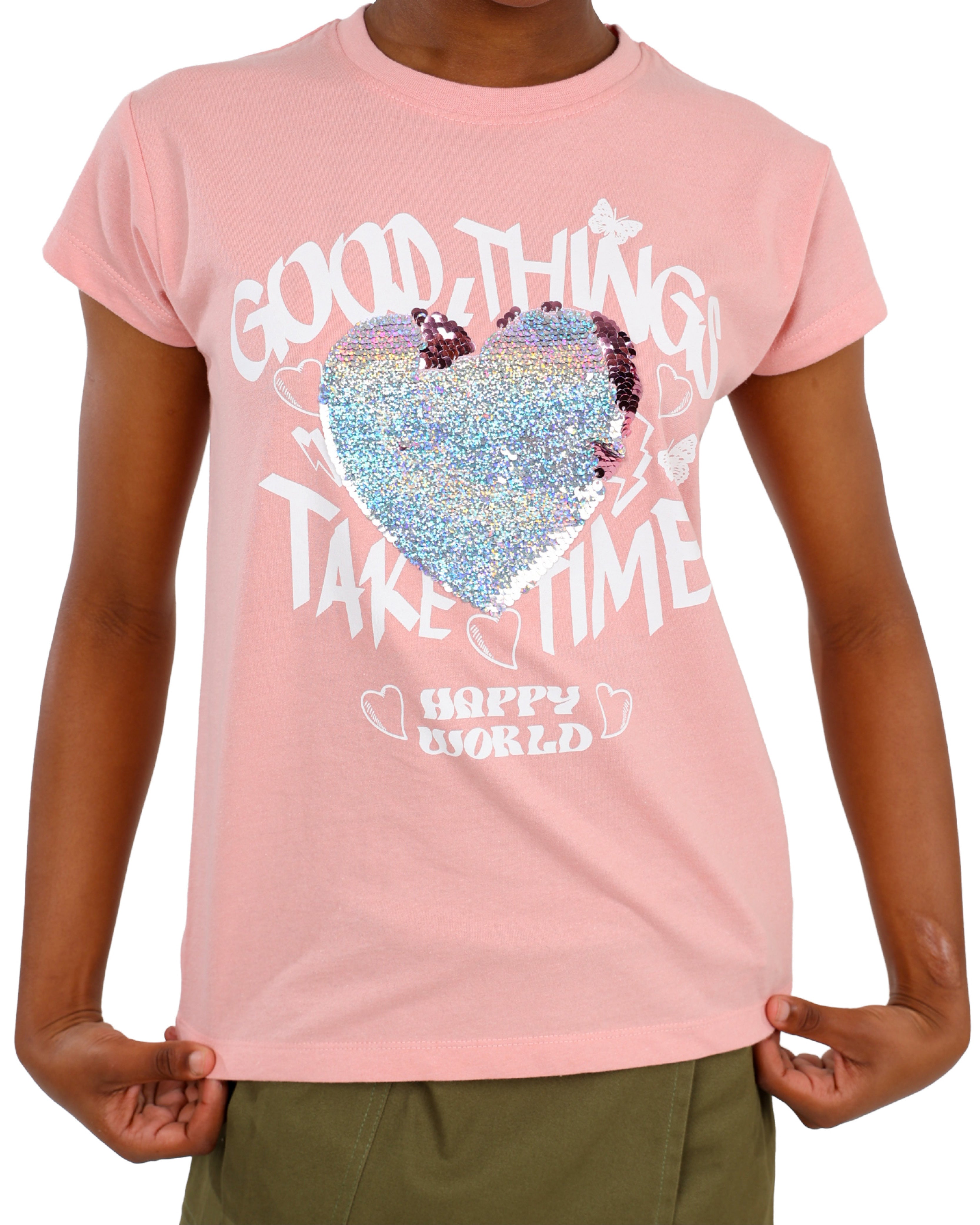 Short Sleeve Sequin Heart T-Shirt