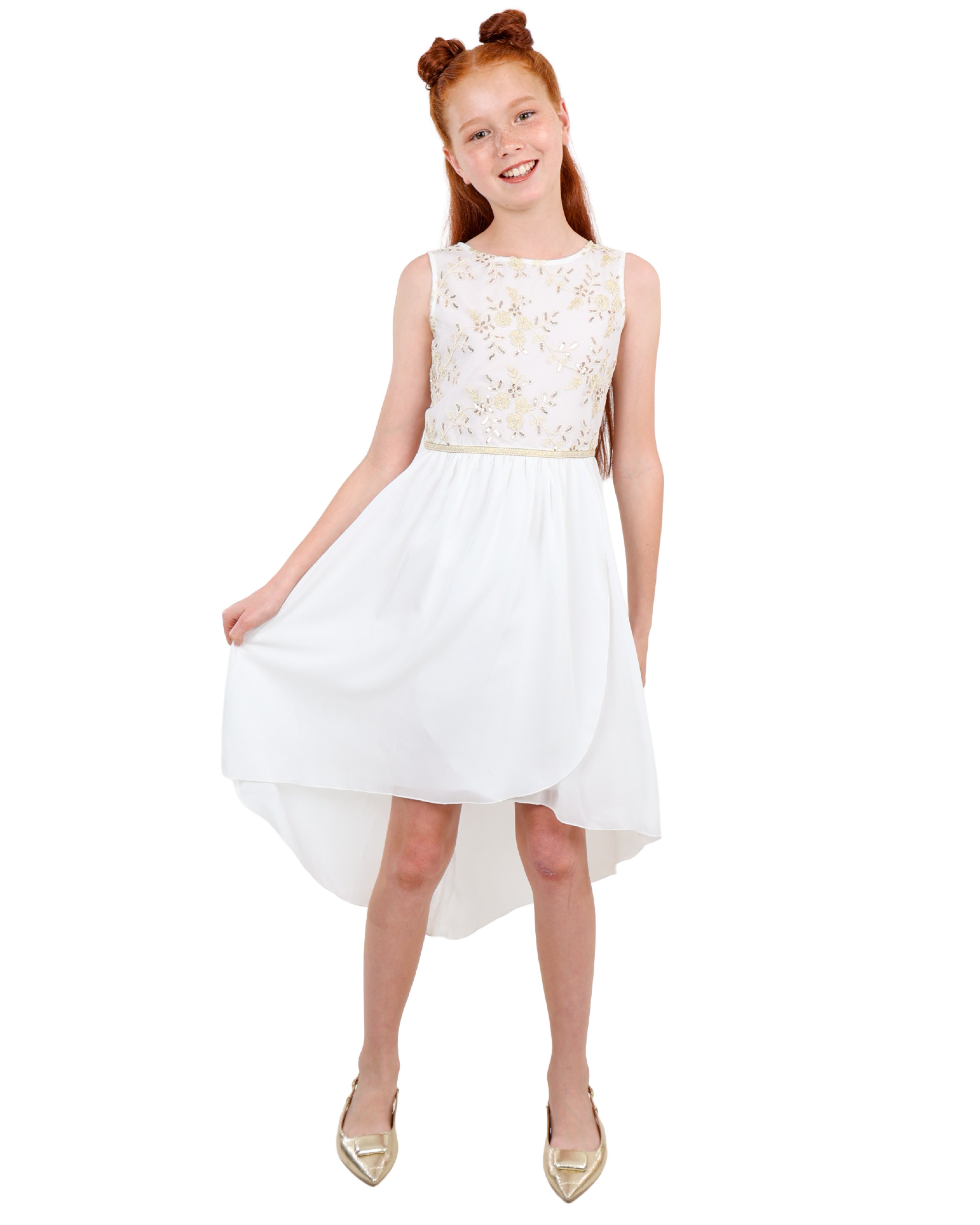 Sleeveless High Low Lace Detail Party Dress