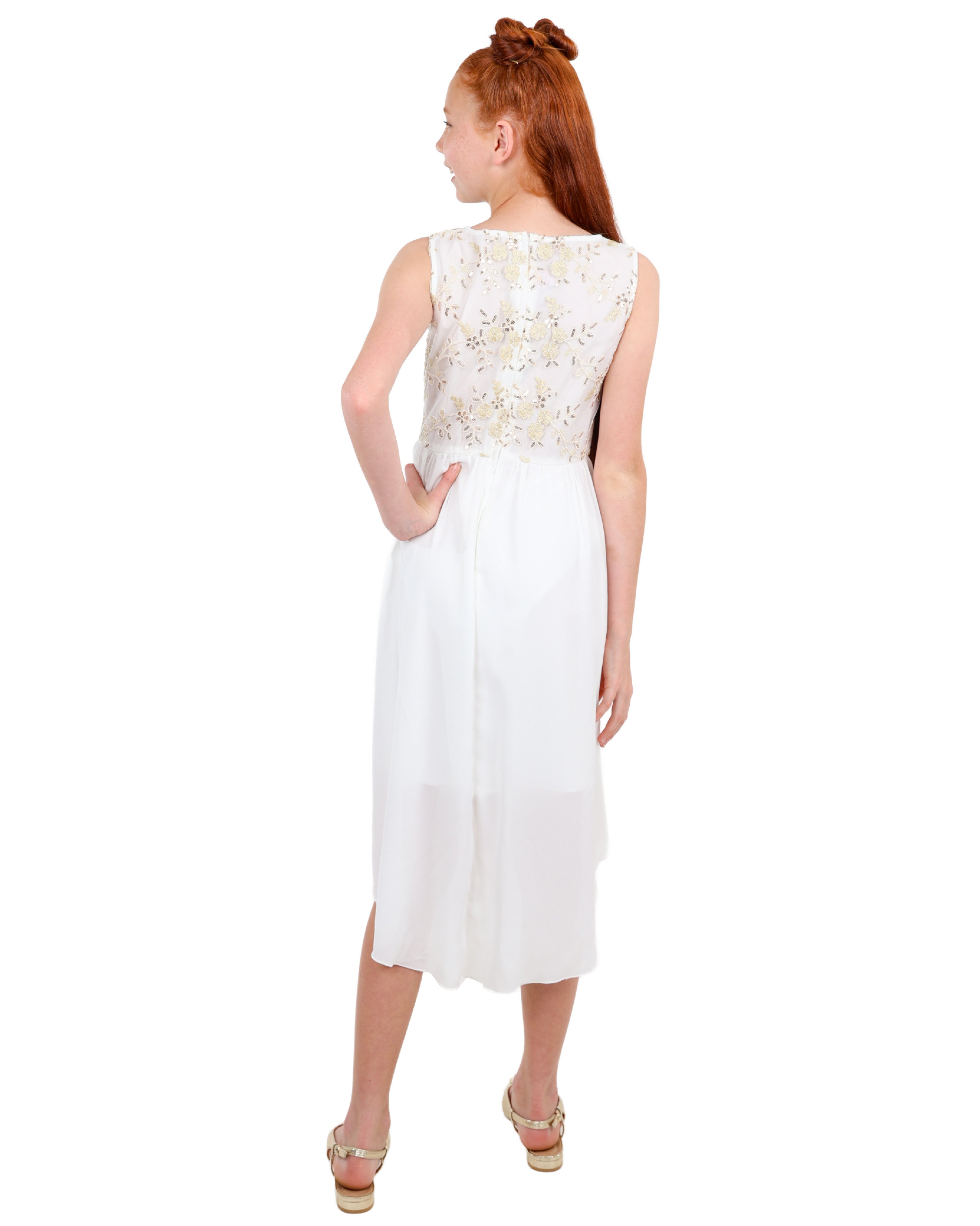 Sleeveless High Low Lace Detail Party Dress