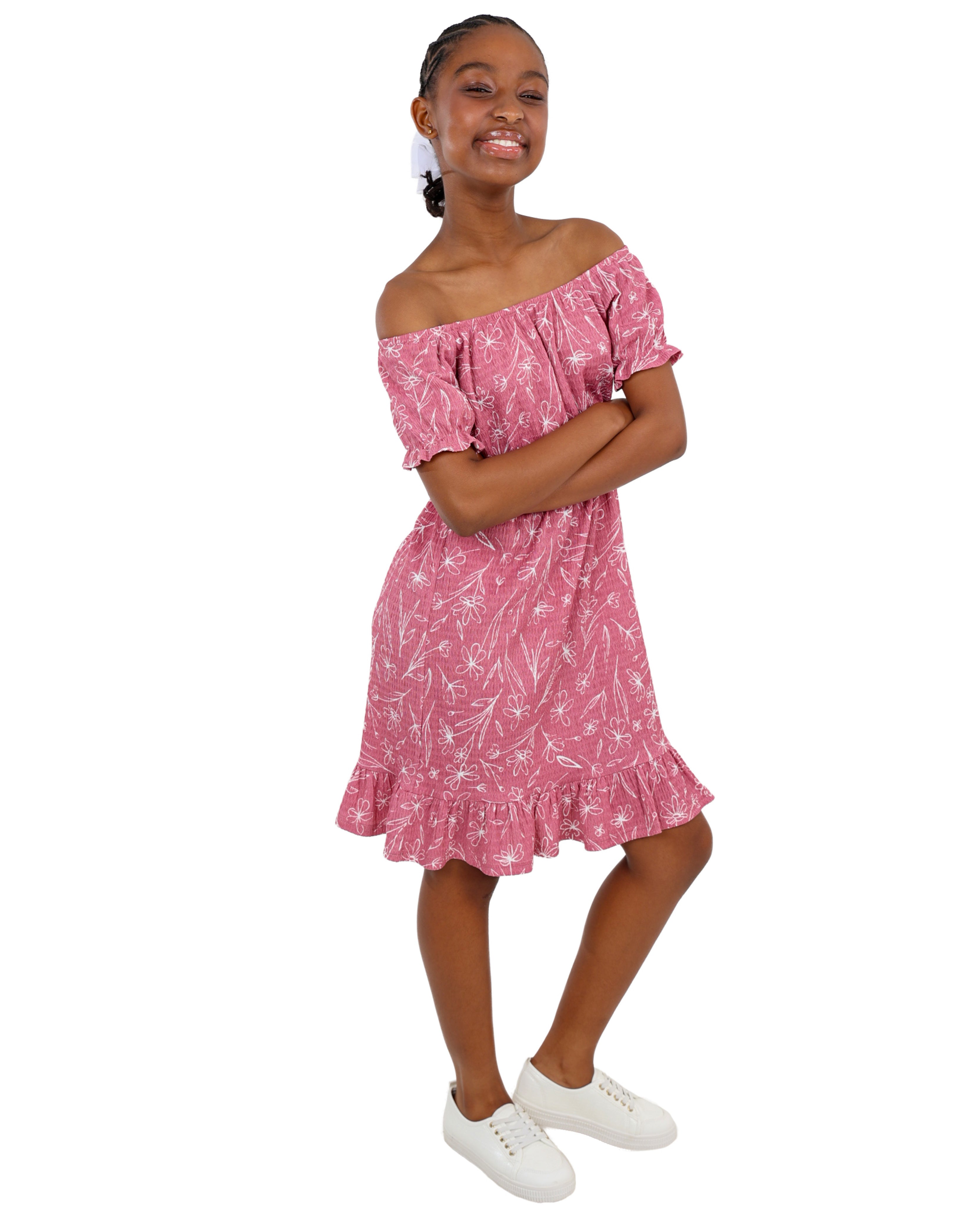 Elasticated Short Sleeve Floral Print Dress
