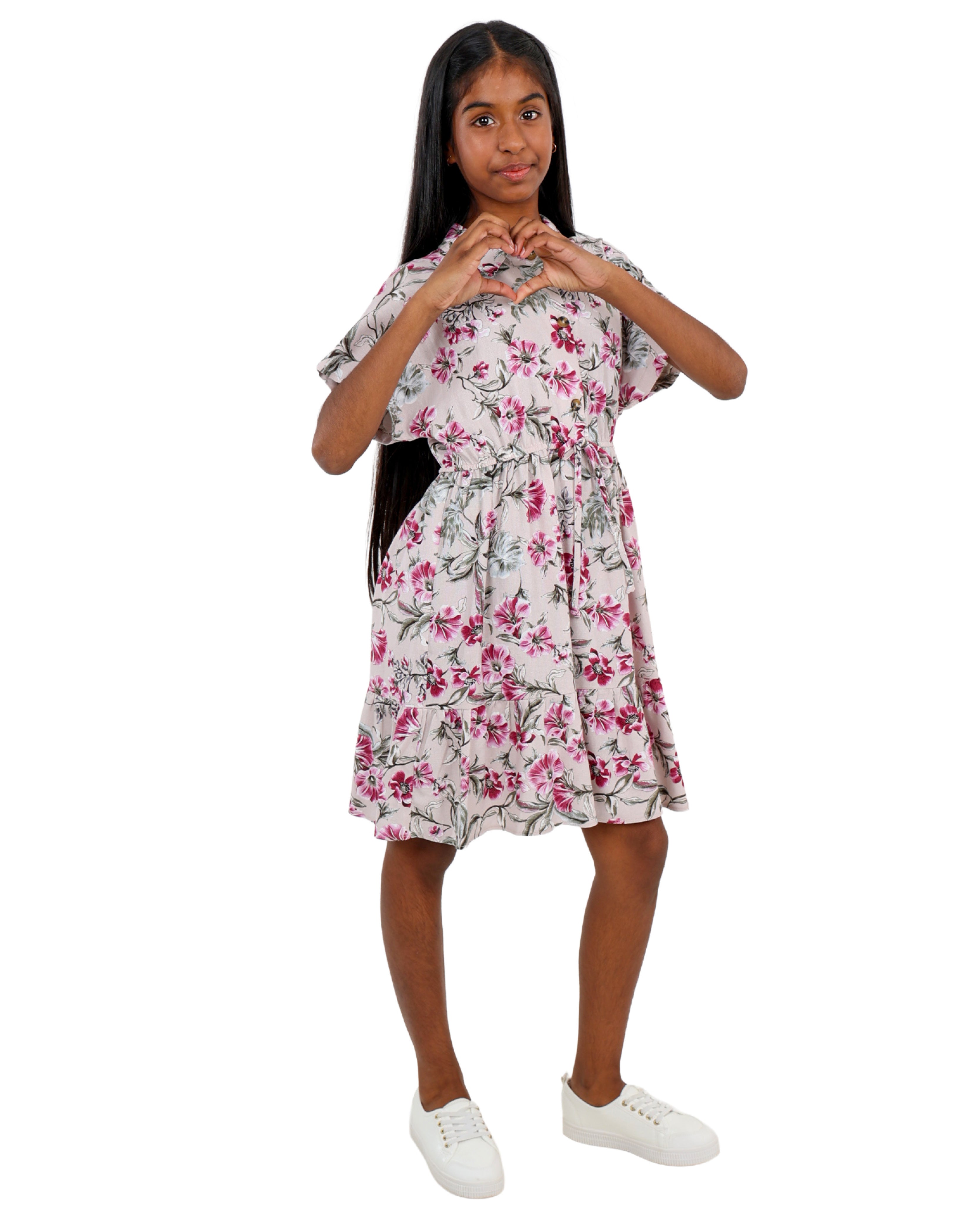 Short Sleeve Floral Print Button Up Dress